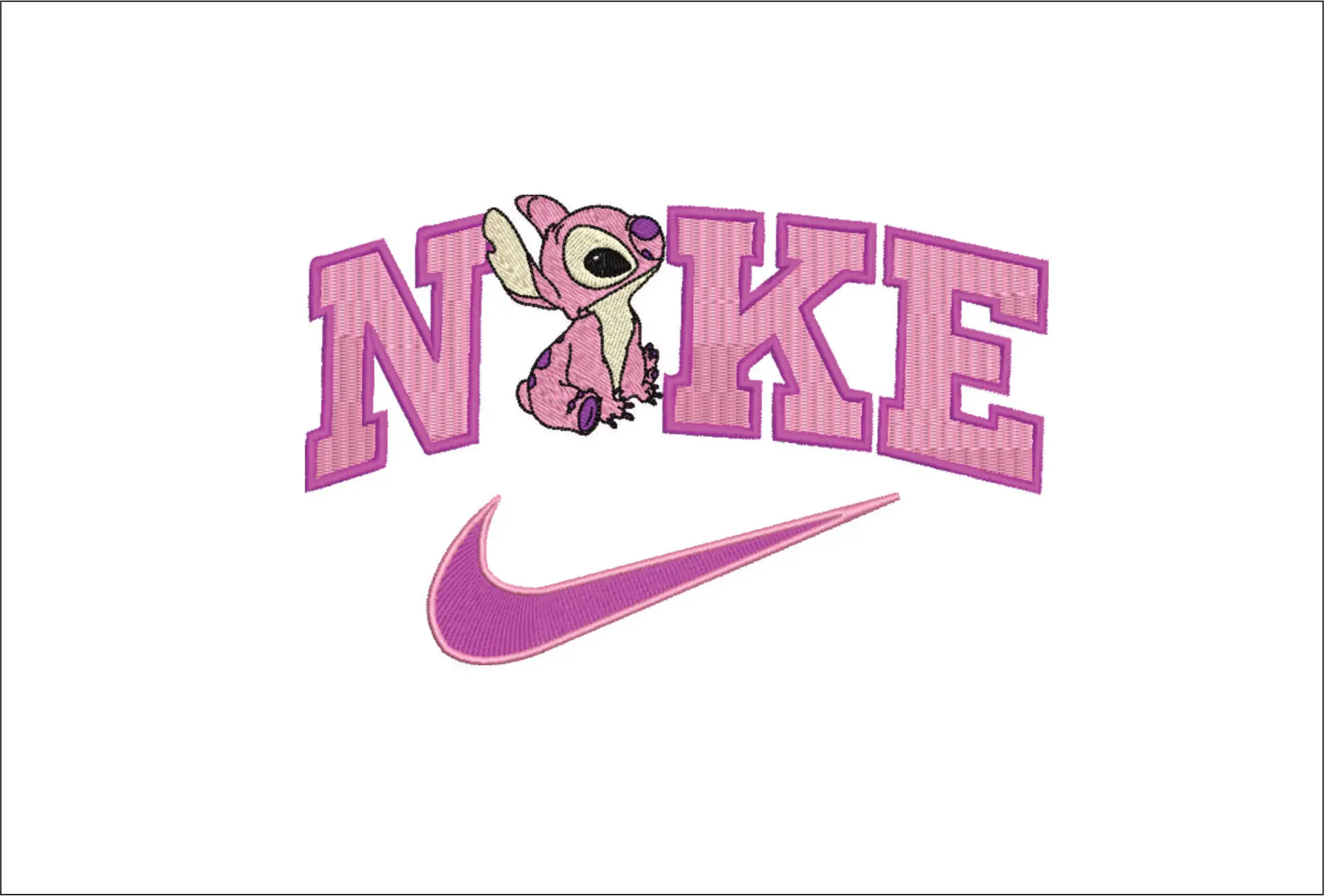 Nike Swoosh Stitch Angel Cuddle - Nike embroidery design file - instant download in a frame