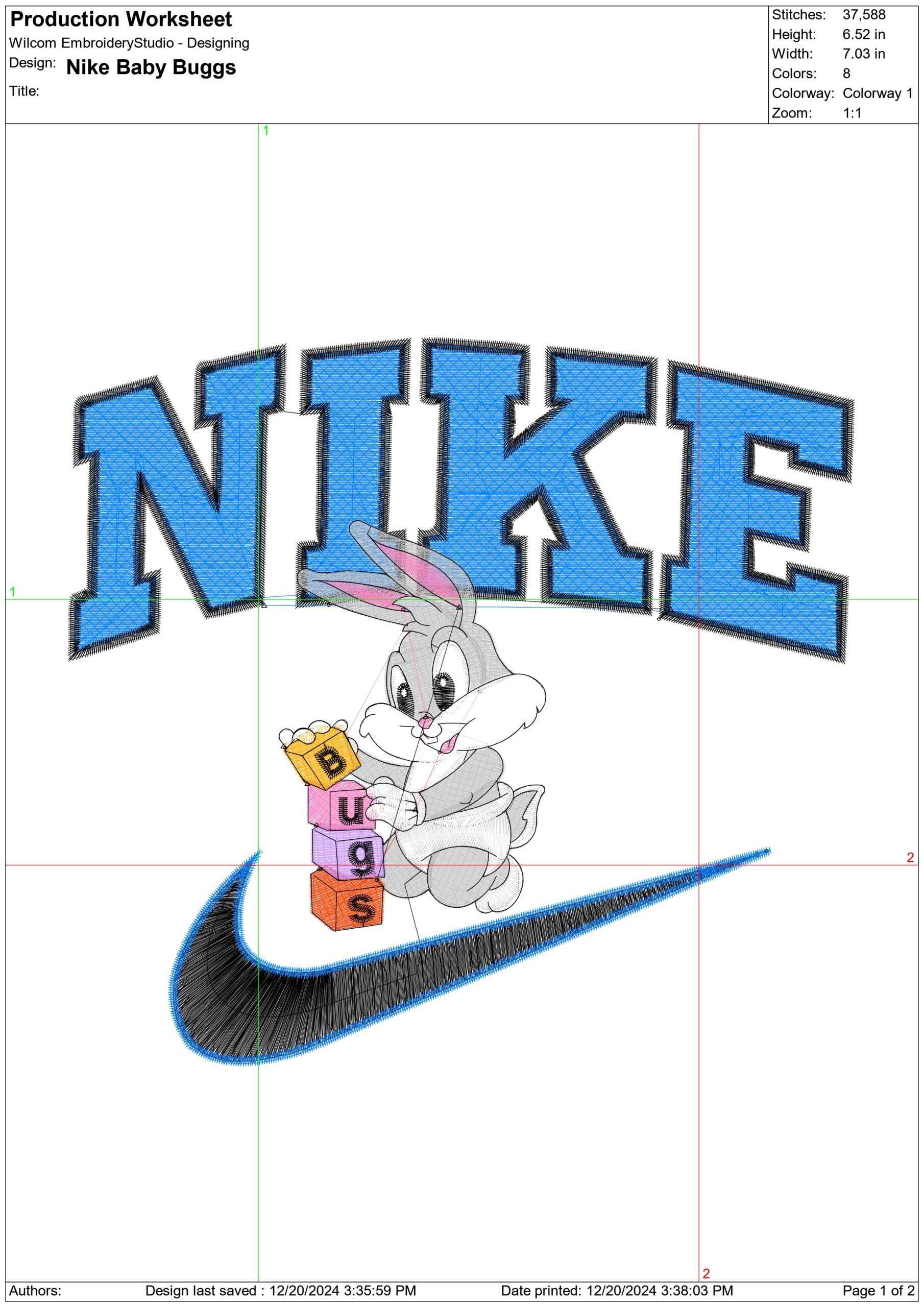 Nike Swoosh Baby Bugs Bunny- Nike Space Jam embroidery design file - instant download — view 2