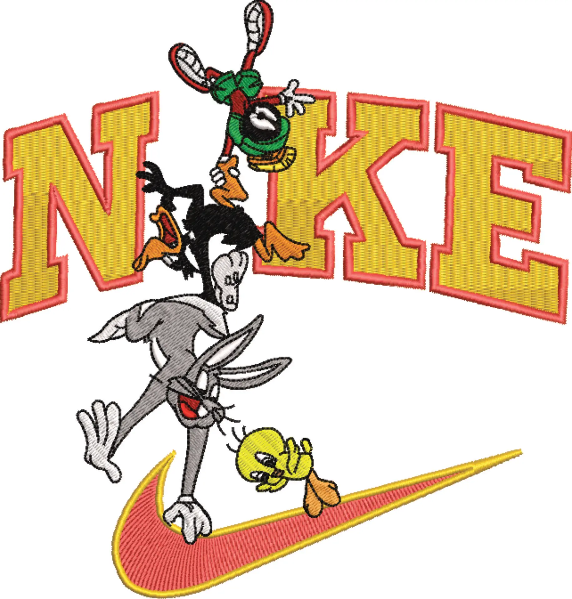 Nike Swoosh Daffy Buggs Tweety Hanging - Nike Looney Tunes embroidery design file - instant download — view 4
