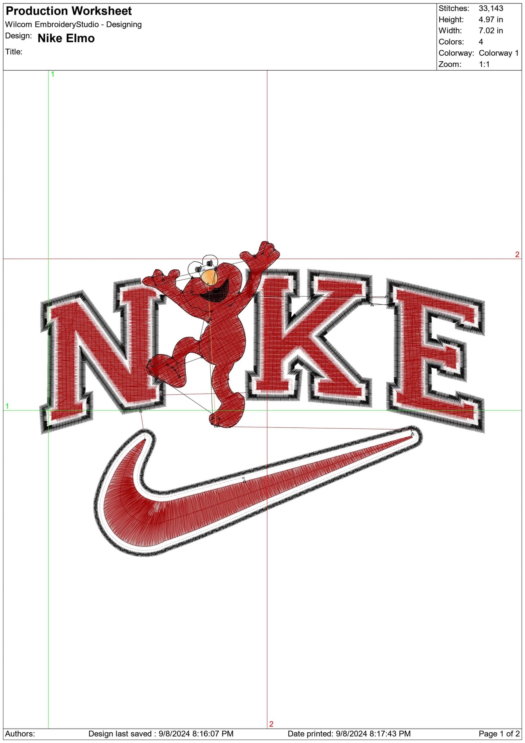 Nike Swoosh Elmo - Sesame Street embroidery design file - instant download — view 2