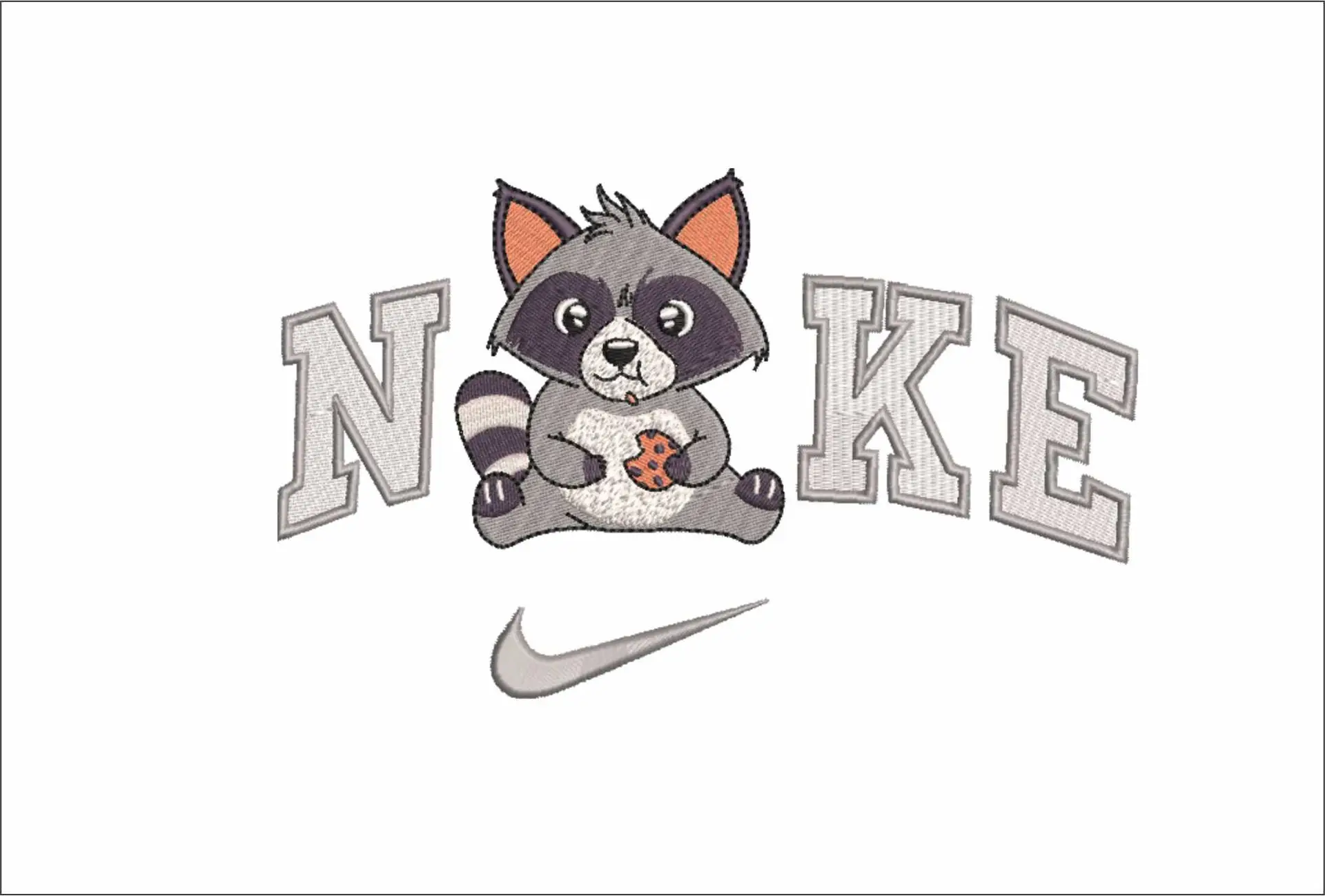 Nike Swoosh Raccoon With Cookie - Kids embroidery design file - instant download