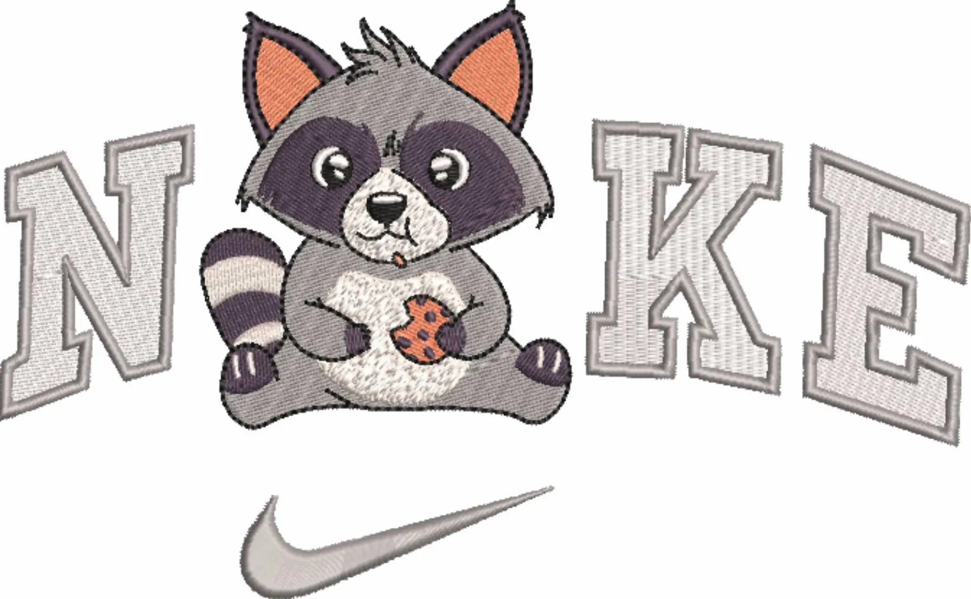 Nike Swoosh Raccoon With Cookie - Kids embroidery design file - instant download — view 4
