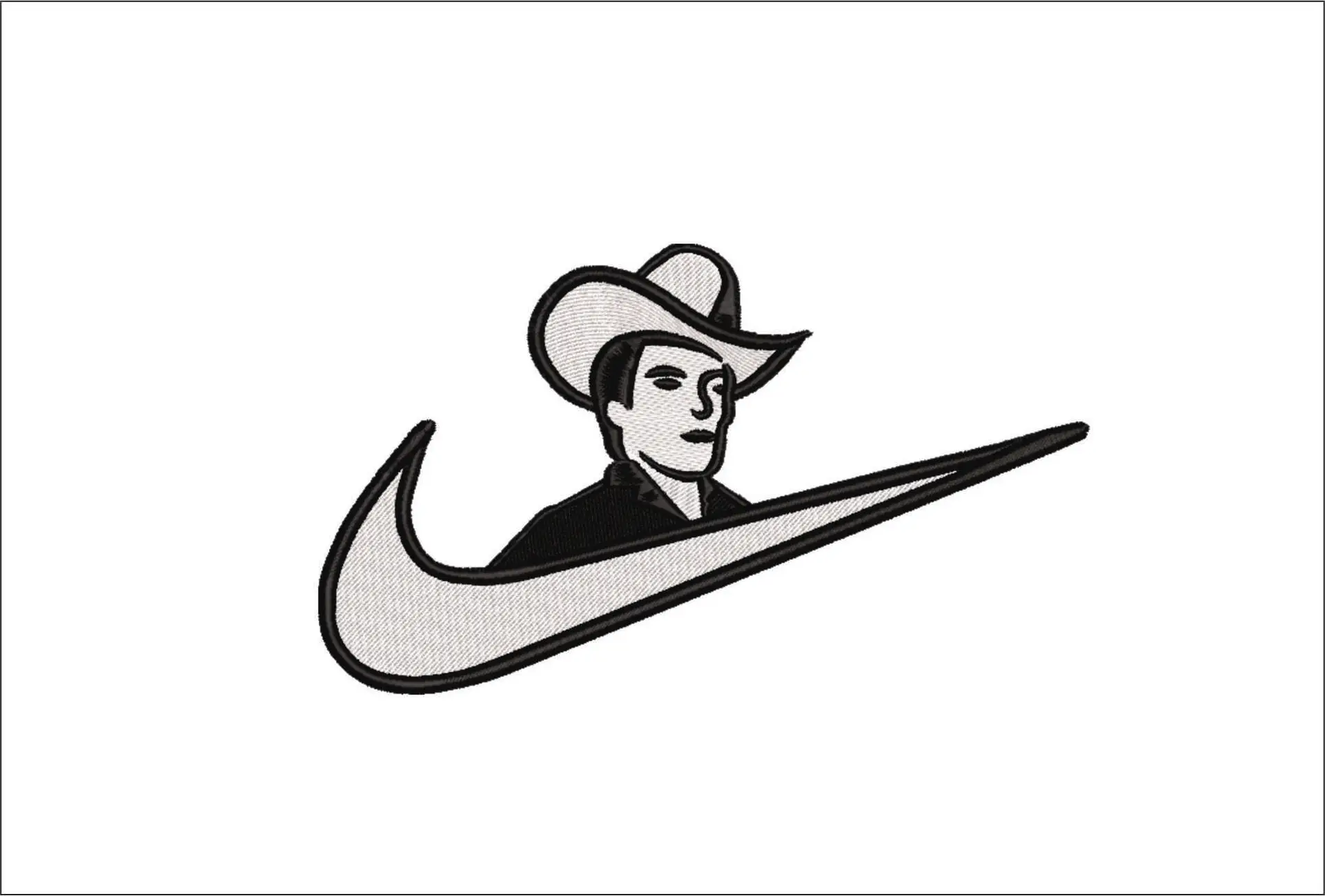 Nike Swoosh Cowboy - Nike embroidery design file - instant download in a frame