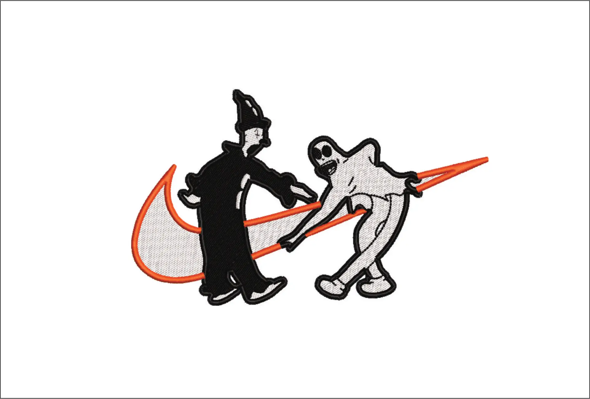 Nike Swoosh Ghost and Clown - Nike embroidery design file - instant download in a frame