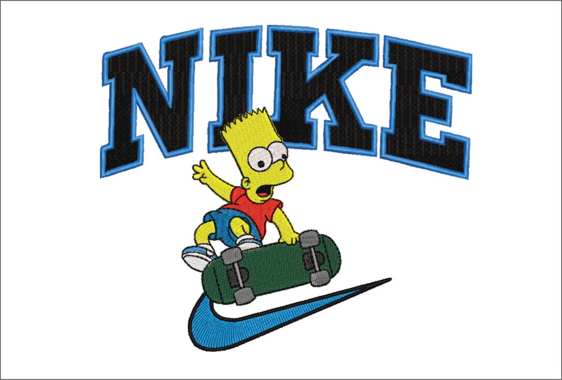 Nike Swoosh Bart Simpson skateboarding - embroidery design file - instant download
