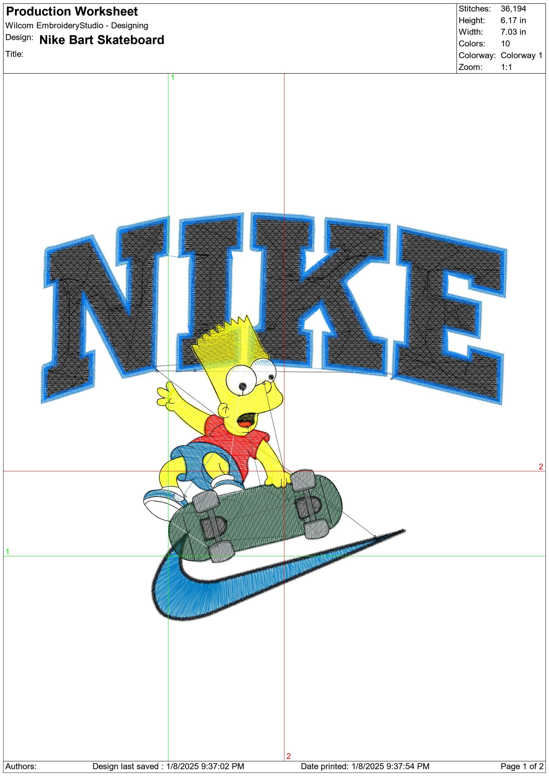 Nike Swoosh Bart Simpson skateboarding - embroidery design file - instant download — view 2