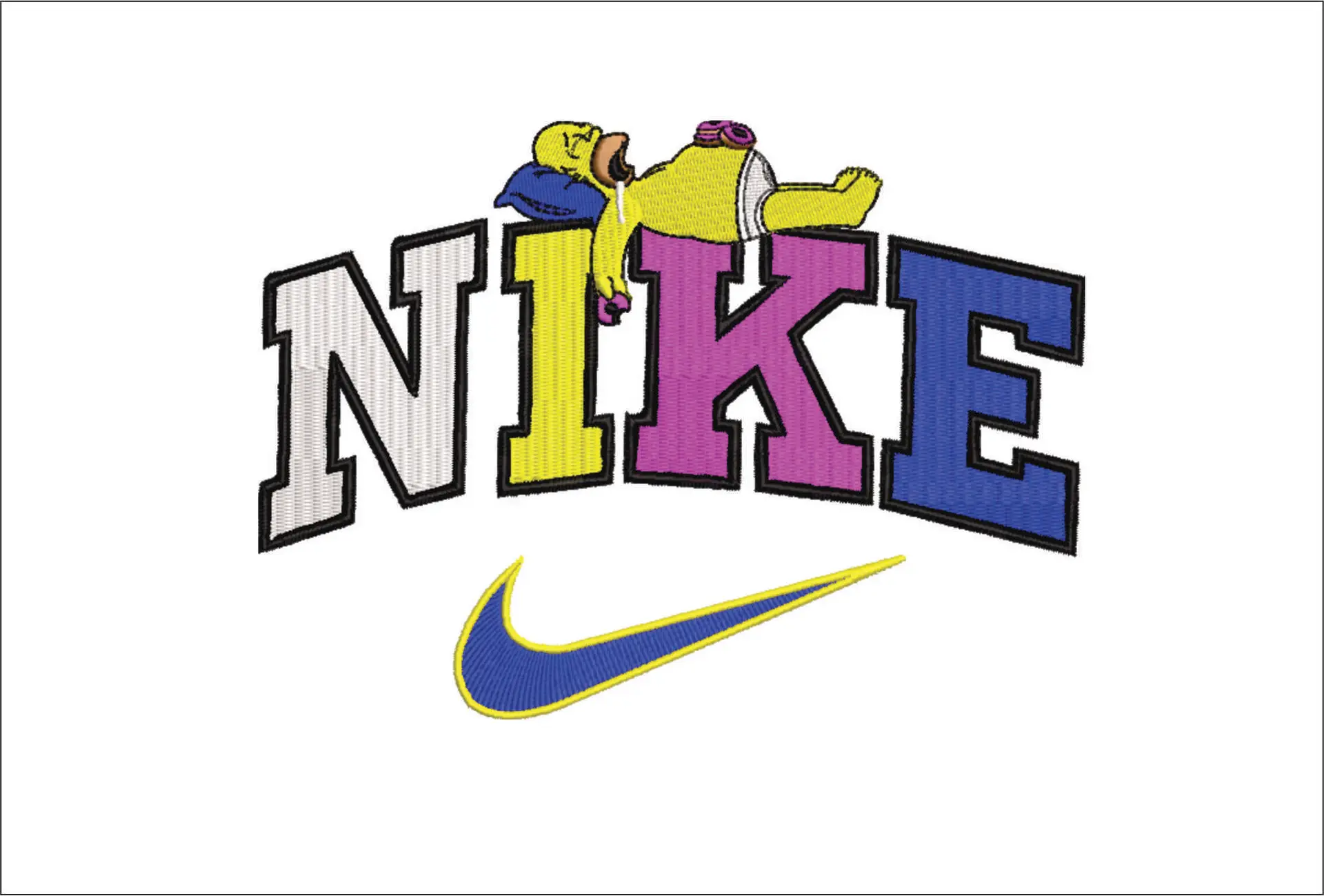 Nike Swoosh Homer Simpson Sleeping - Nike Donuts embroidery design file - instant download