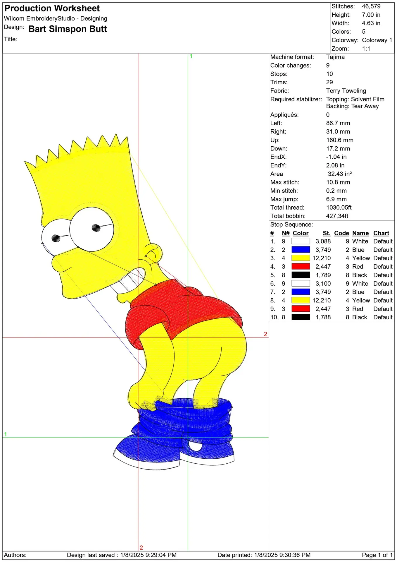Bart Simpson butt - embroidery design file - instant download — view 2