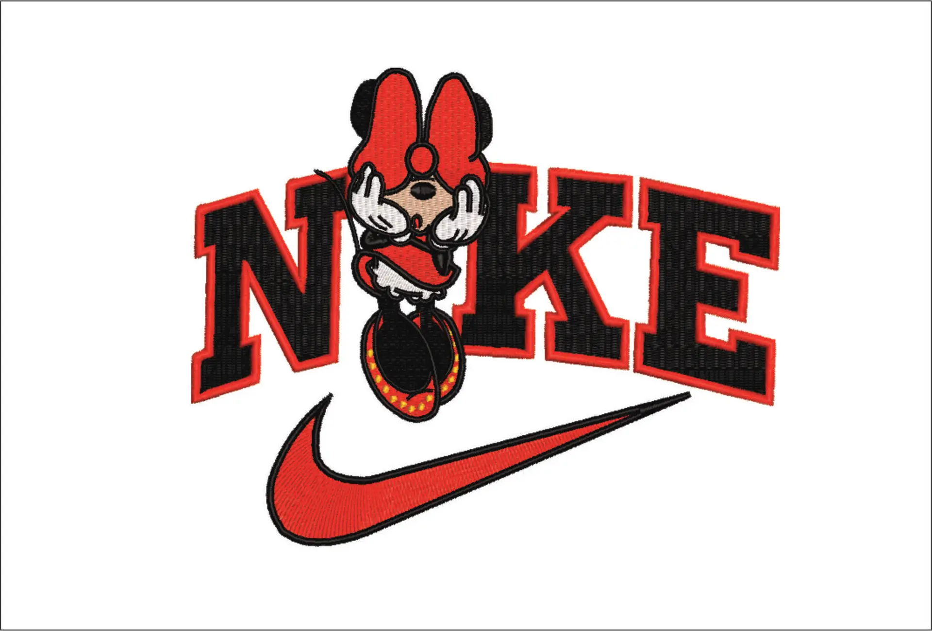 Nike Swoosh Minnie Mouse Hiding - embroidery design file - instant download