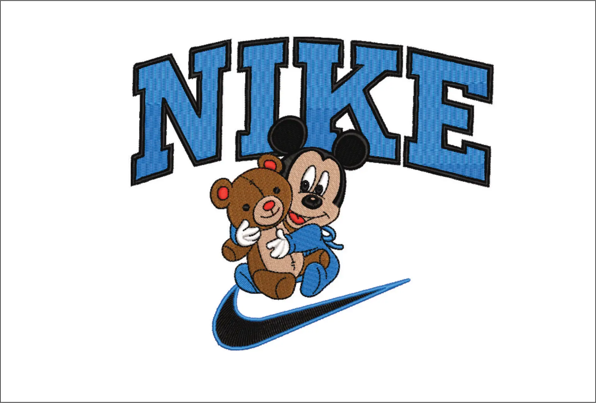 Nike Swoosh Baby Mickey Mouse with Teddy - embroidery design file - instant download