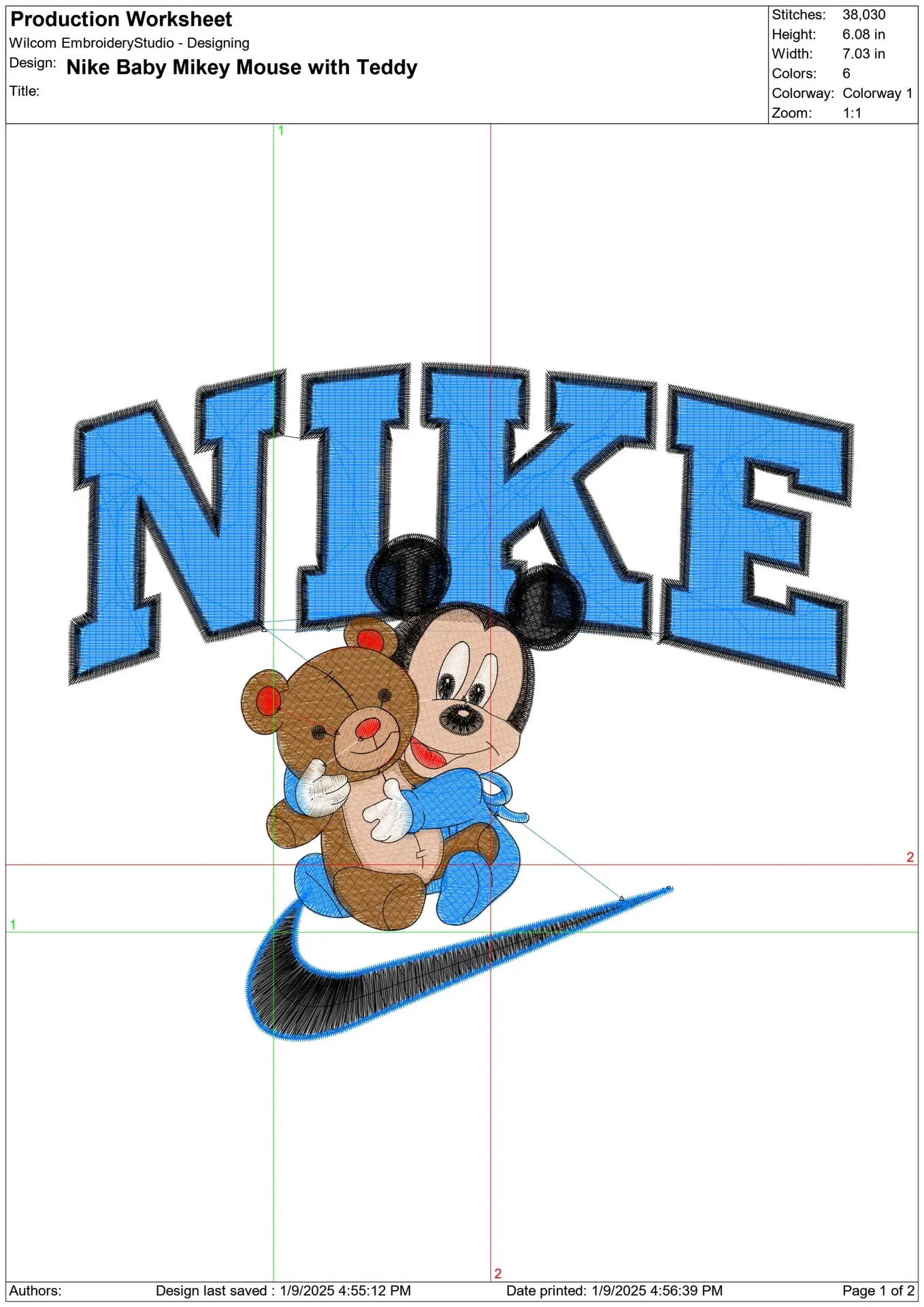 Nike Swoosh Baby Mickey Mouse with Teddy - embroidery design file - instant download — view 2
