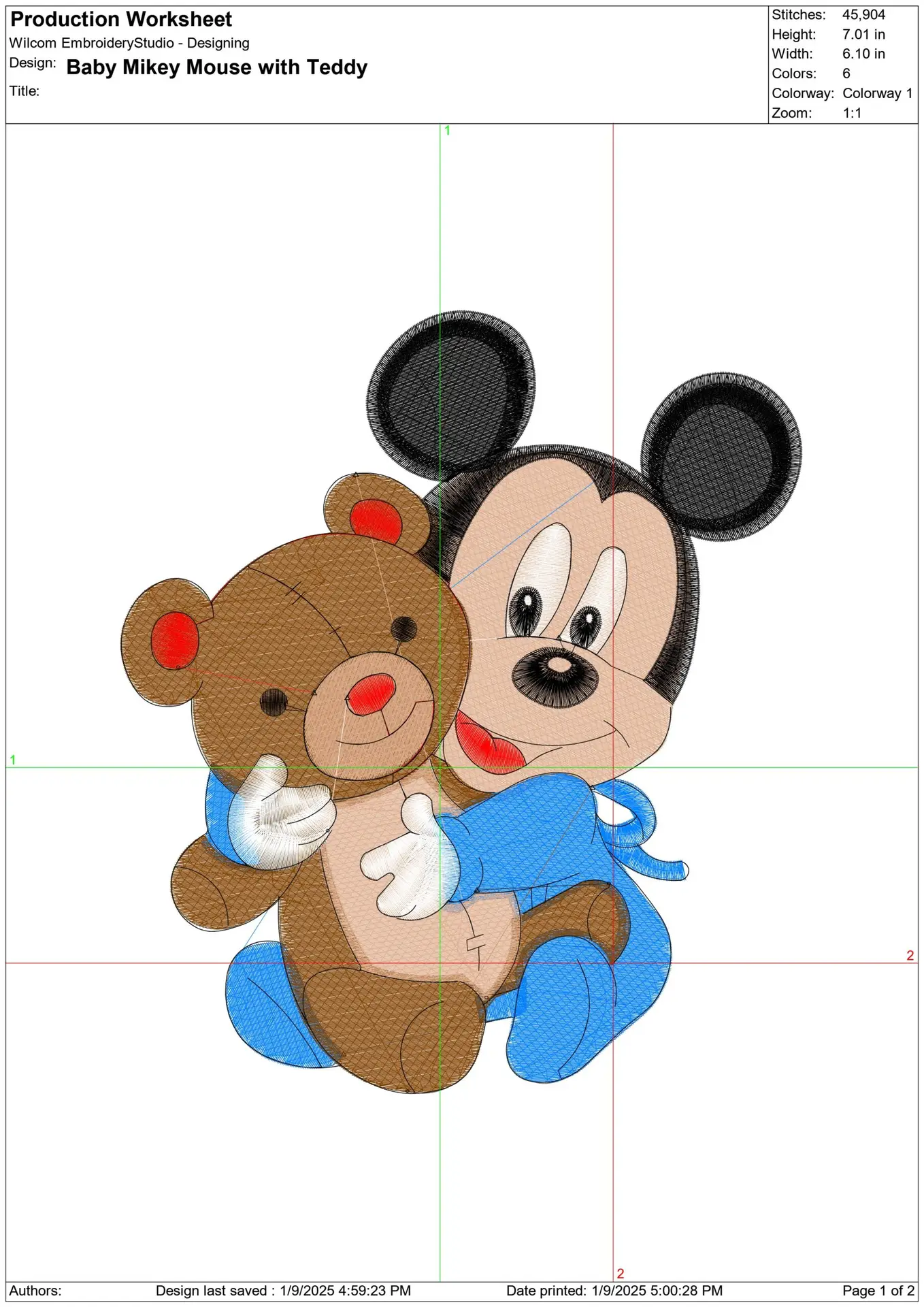 Baby Mickey Mouse with Teddy - embroidery design file - instant download — view 2