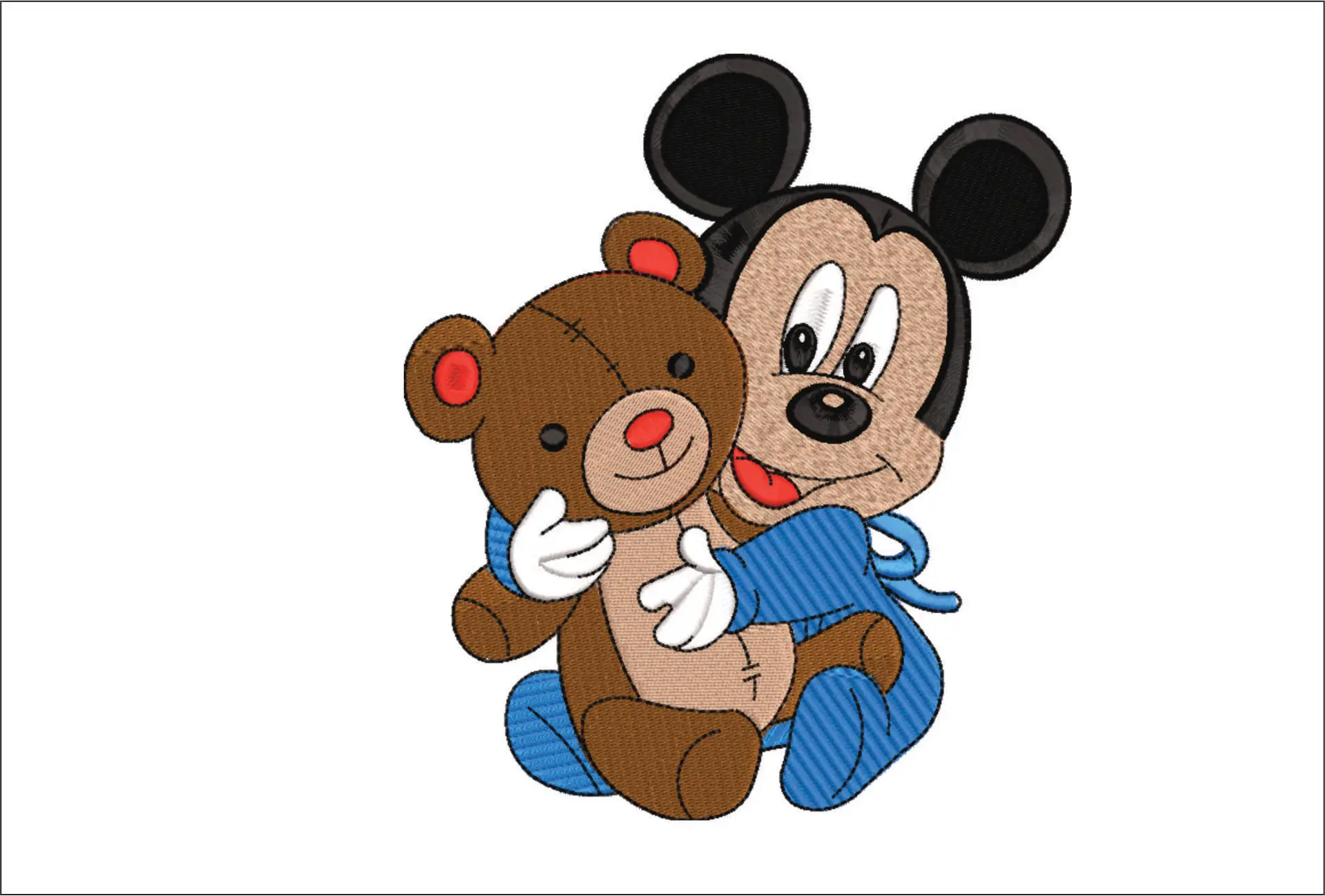 Baby Mickey Mouse with Teddy - embroidery design file - instant download