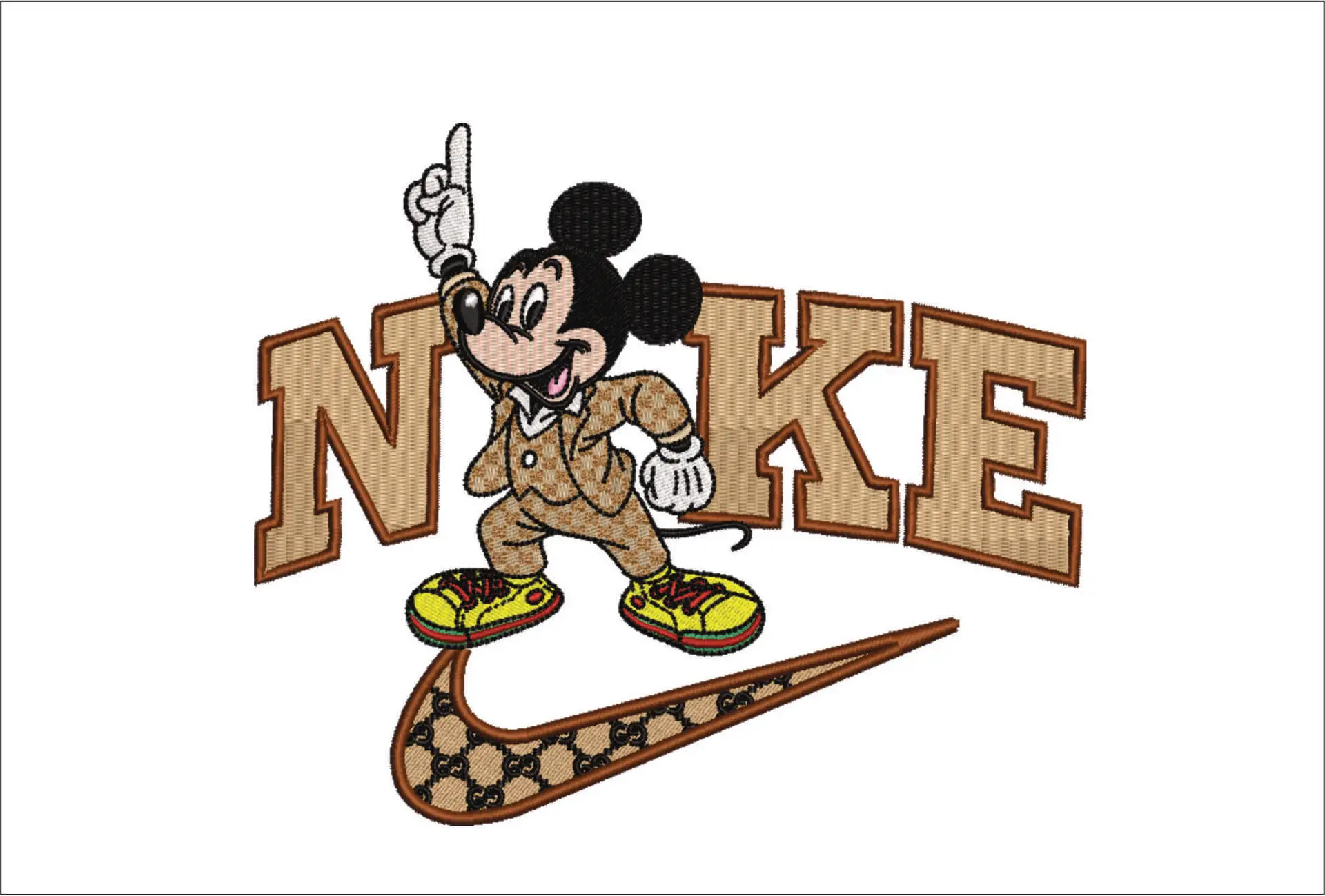 Nike Swoosh and Gucci Mickey Mouse - embroidery design file - instant download