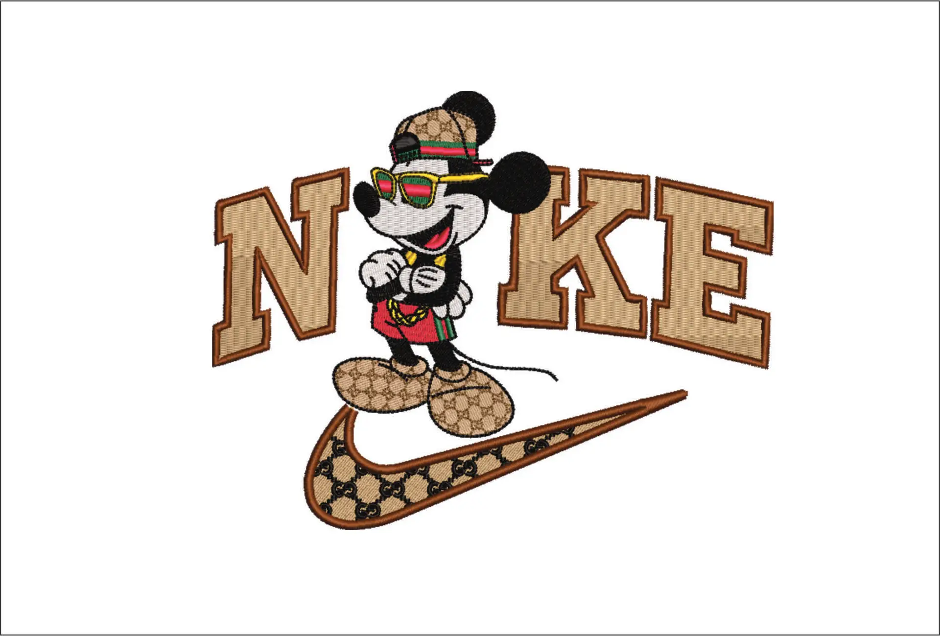 Nike Swoosh and Gucci Mickey Mouse Pose - embroidery design file - instant download