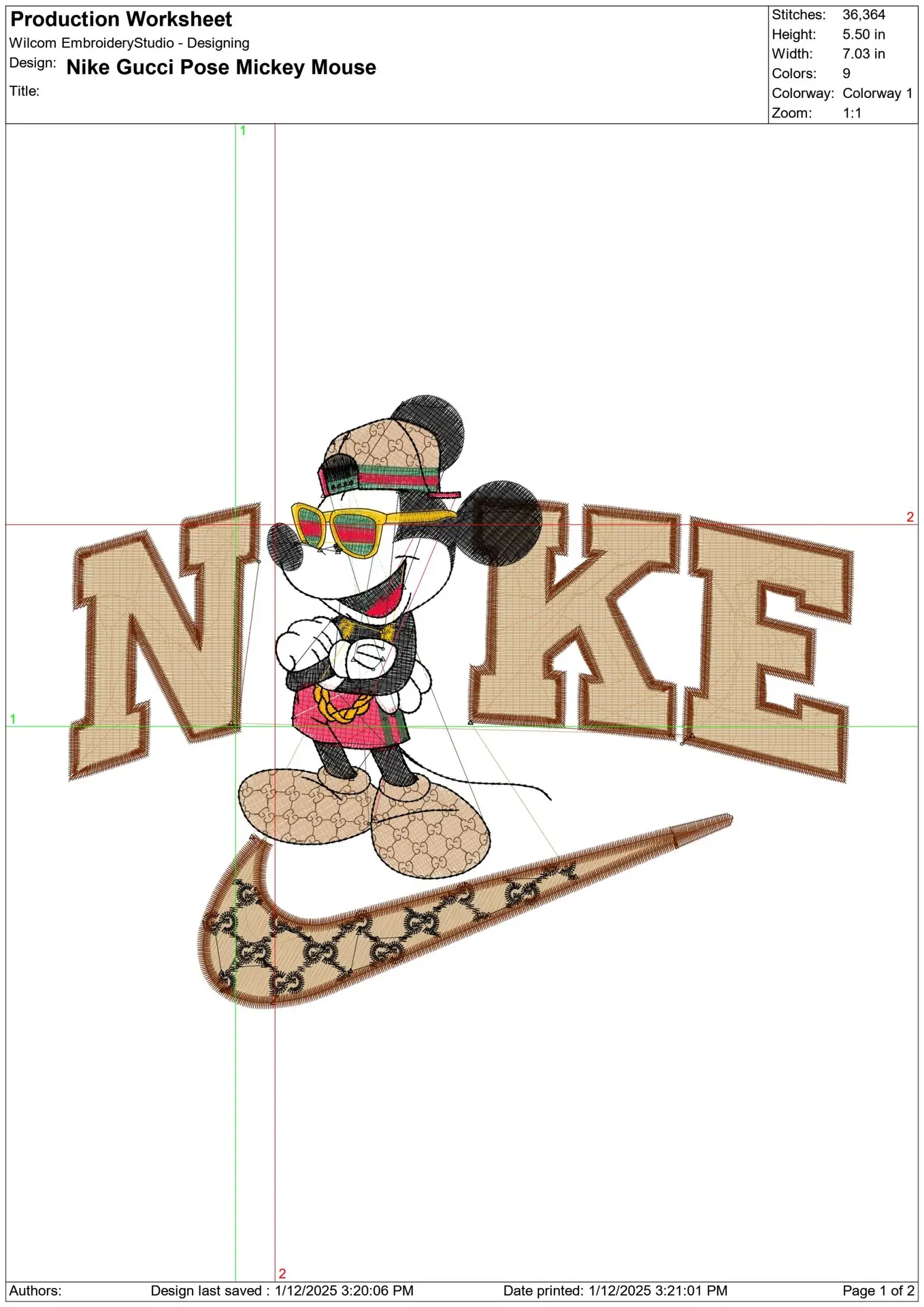 Nike Swoosh and Gucci Mickey Mouse Pose - embroidery design file - instant download — view 2