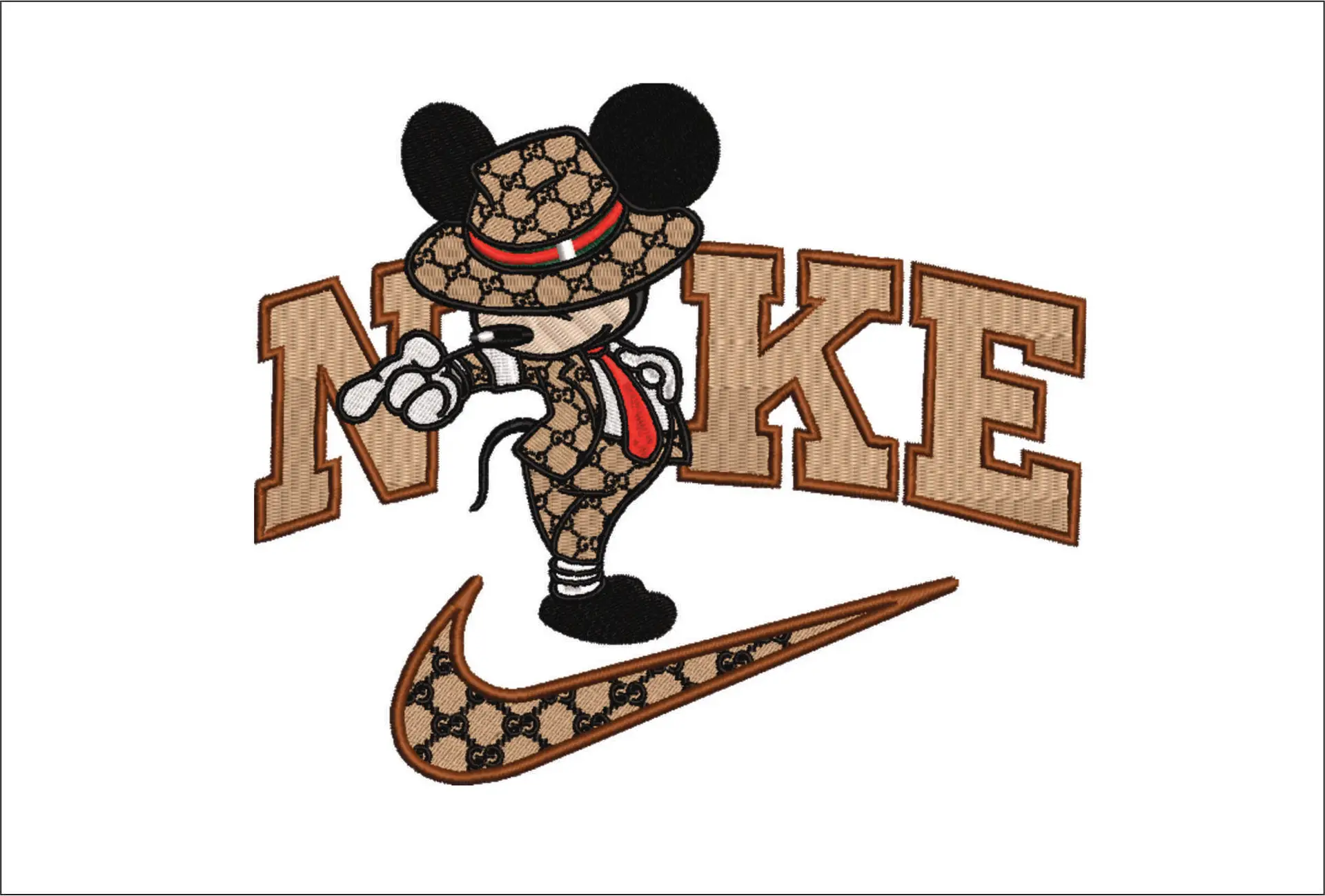 Nike Swoosh and Gucci Mickey Mouse Michael Jackson - embroidery design file - instant download