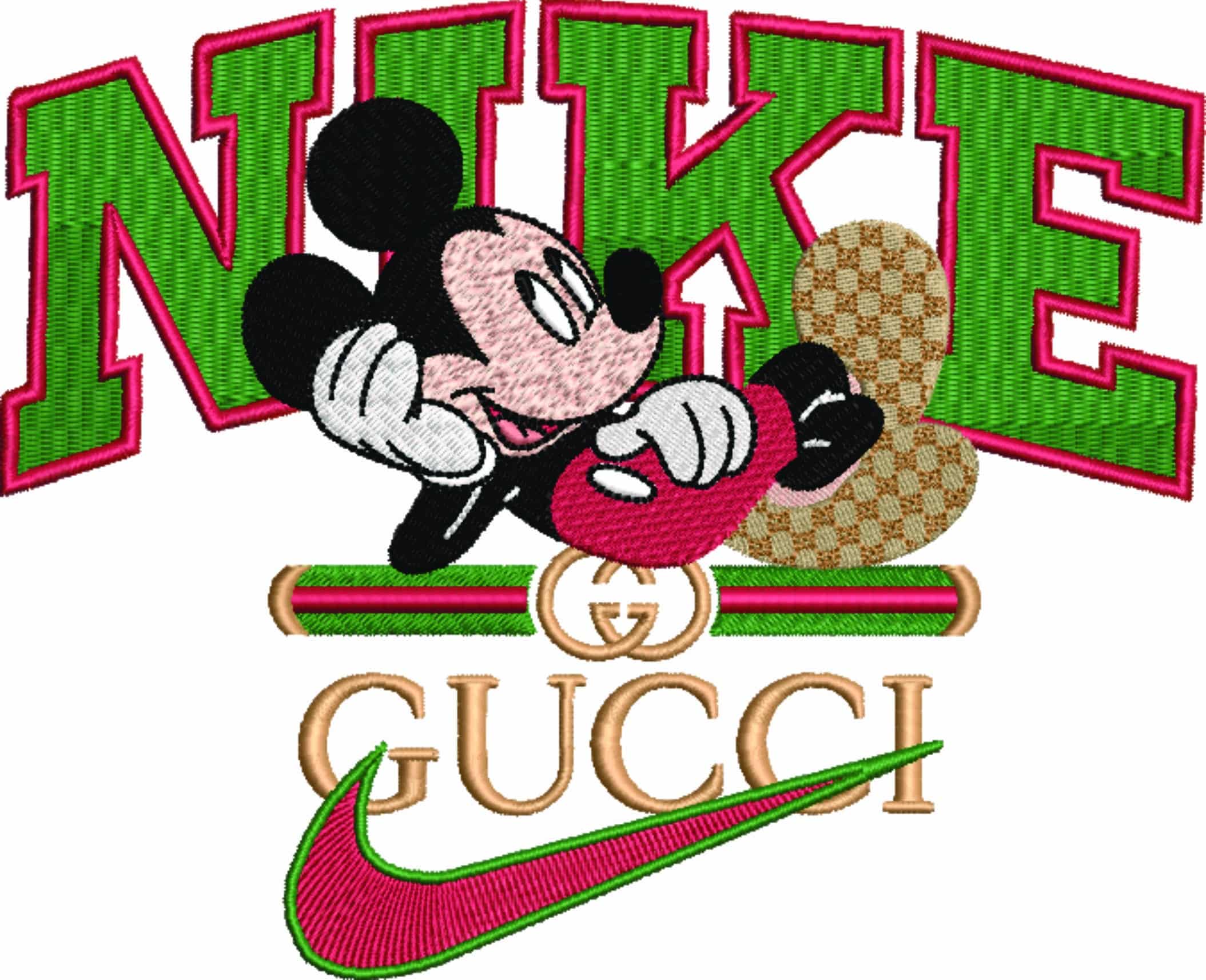 Nike Swoosh and Gucci Mickey Mouse Laying down - embroidery design file - instant download — view 4