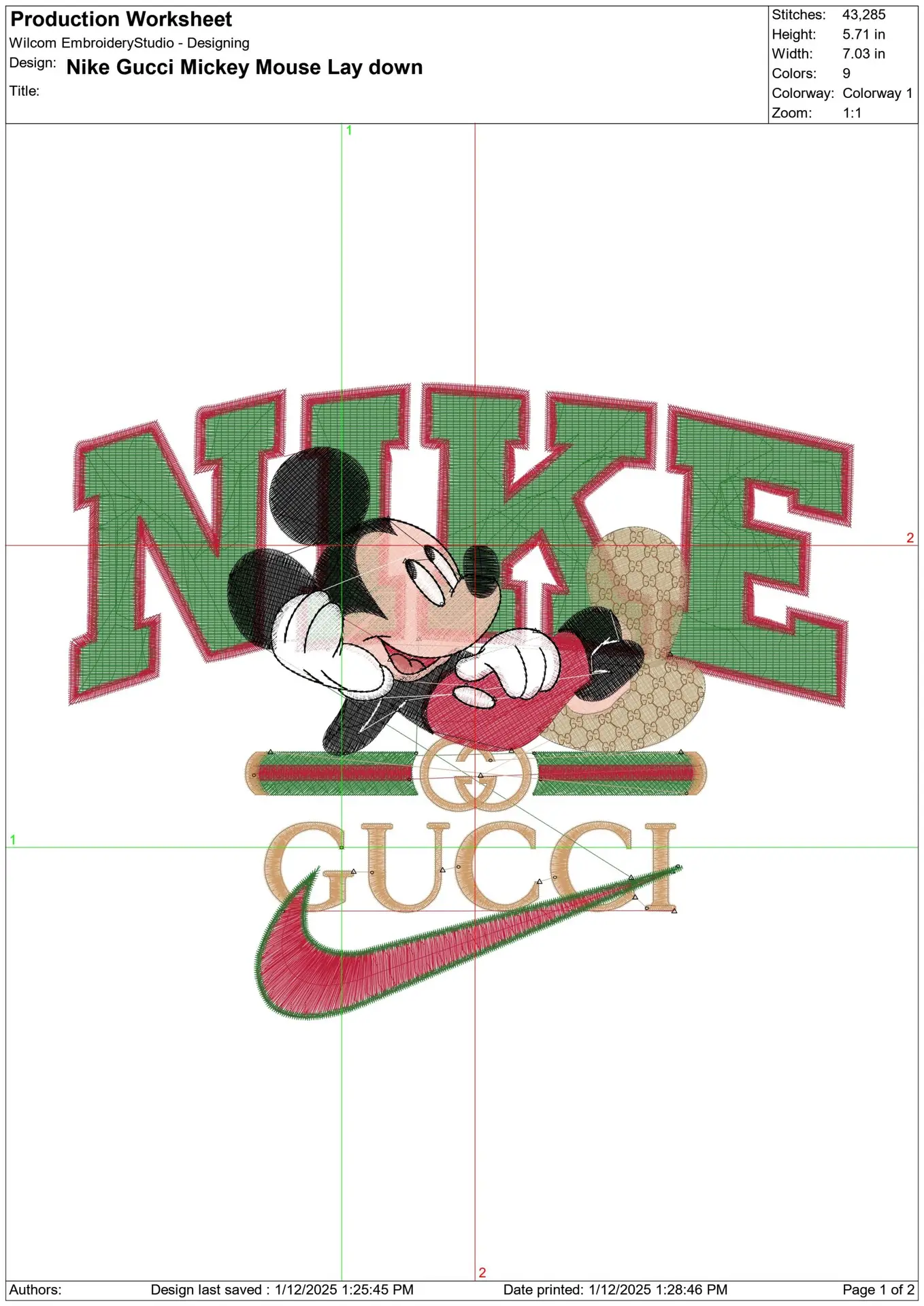 Nike Swoosh and Gucci Mickey Mouse Laying down - embroidery design file - instant download — view 2