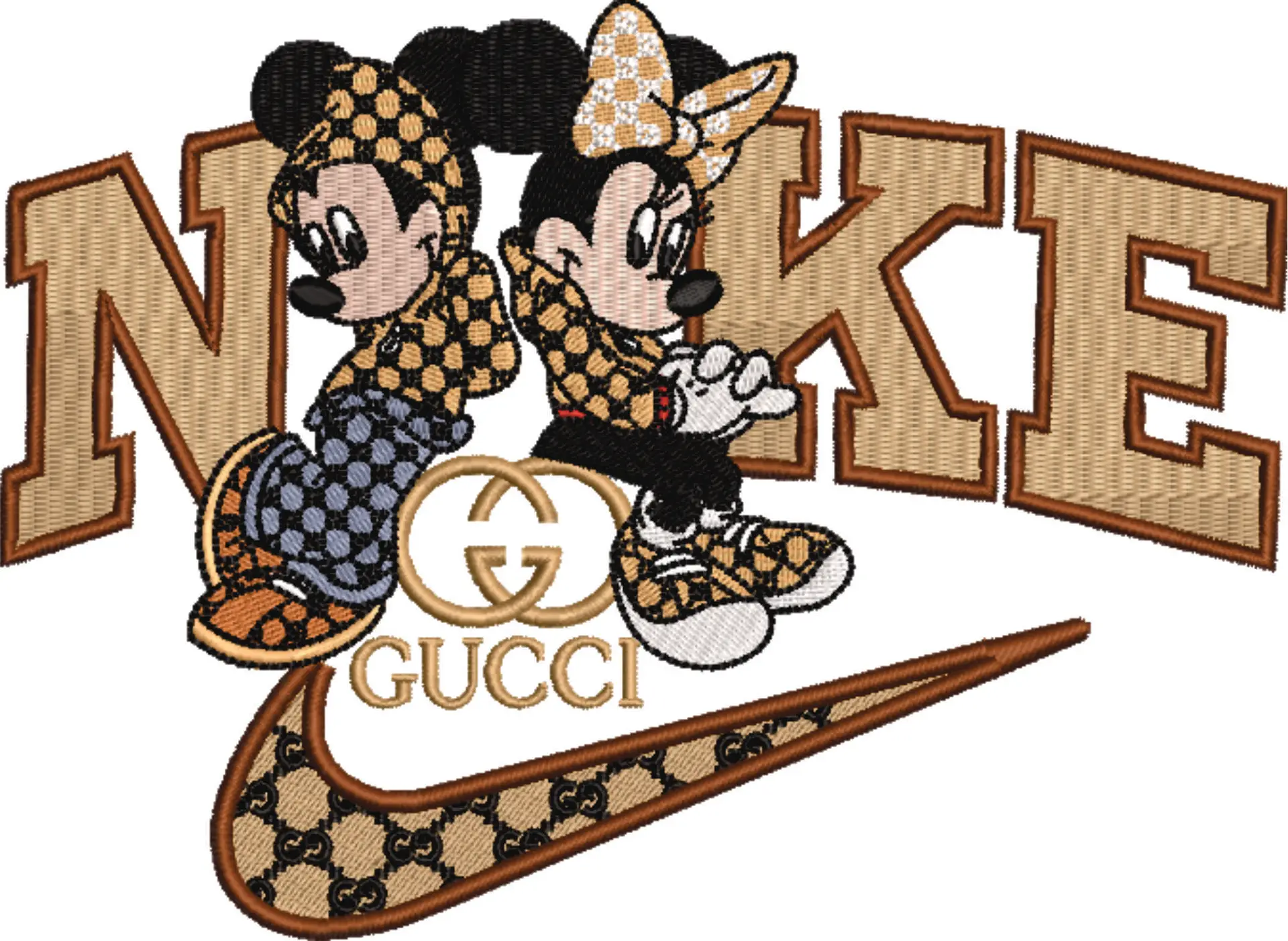 Nike Swoosh and Gucci Mickey and Minnie Mouse Posing - embroidery design file - instant download — view 4
