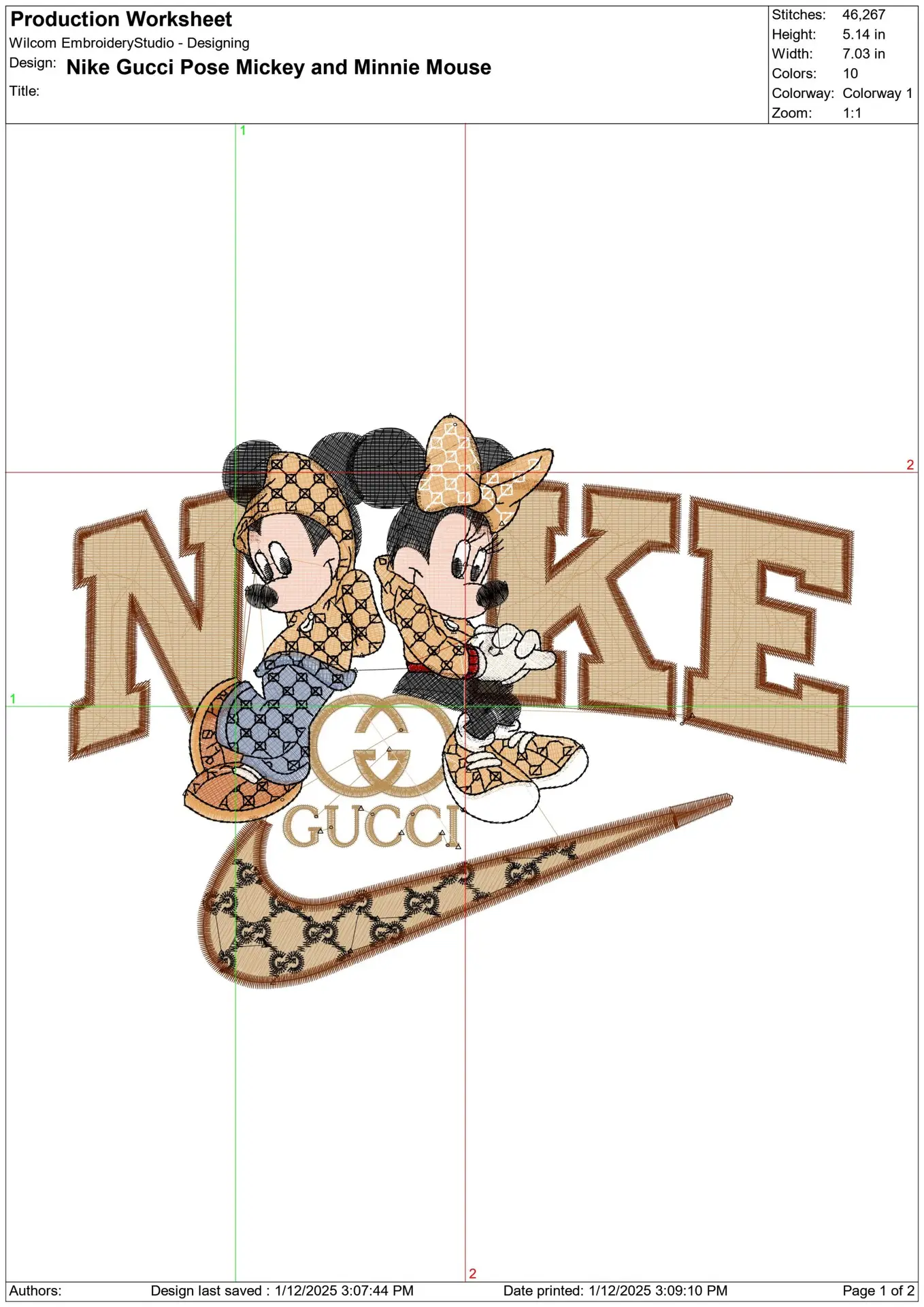 Nike Swoosh and Gucci Mickey and Minnie Mouse Posing - embroidery design file - instant download — view 2