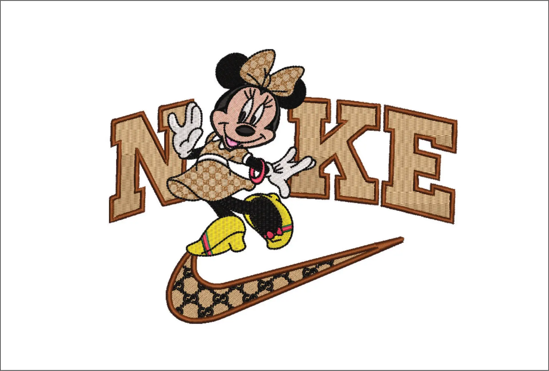 Nike Swoosh and Gucci Minnie Mouse Posing - embroidery design file - instant download