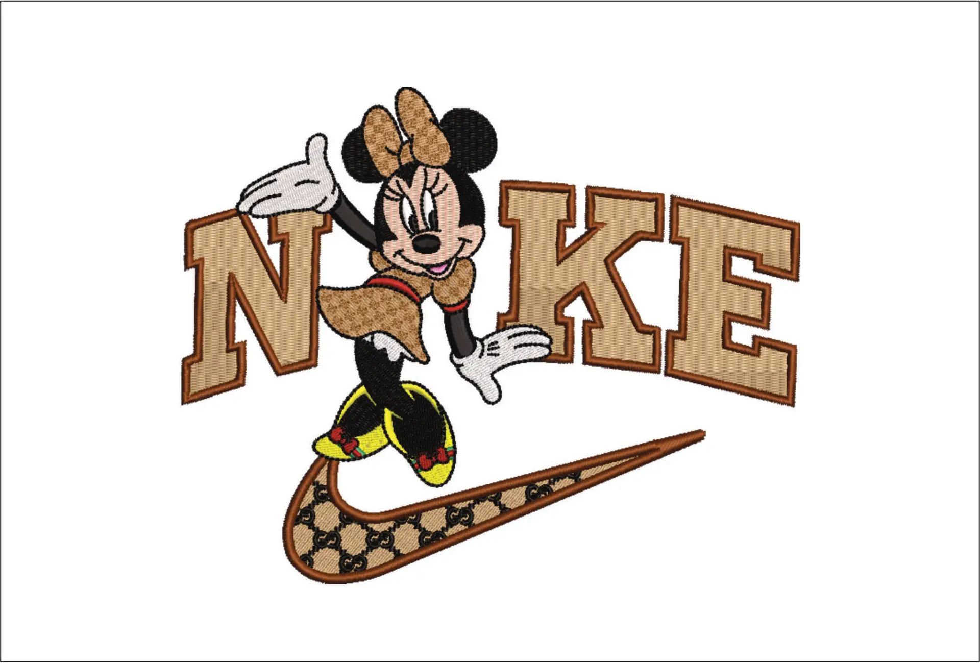 Nike Swoosh and Gucci Posing Minnie Mouse - embroidery design file - instant download