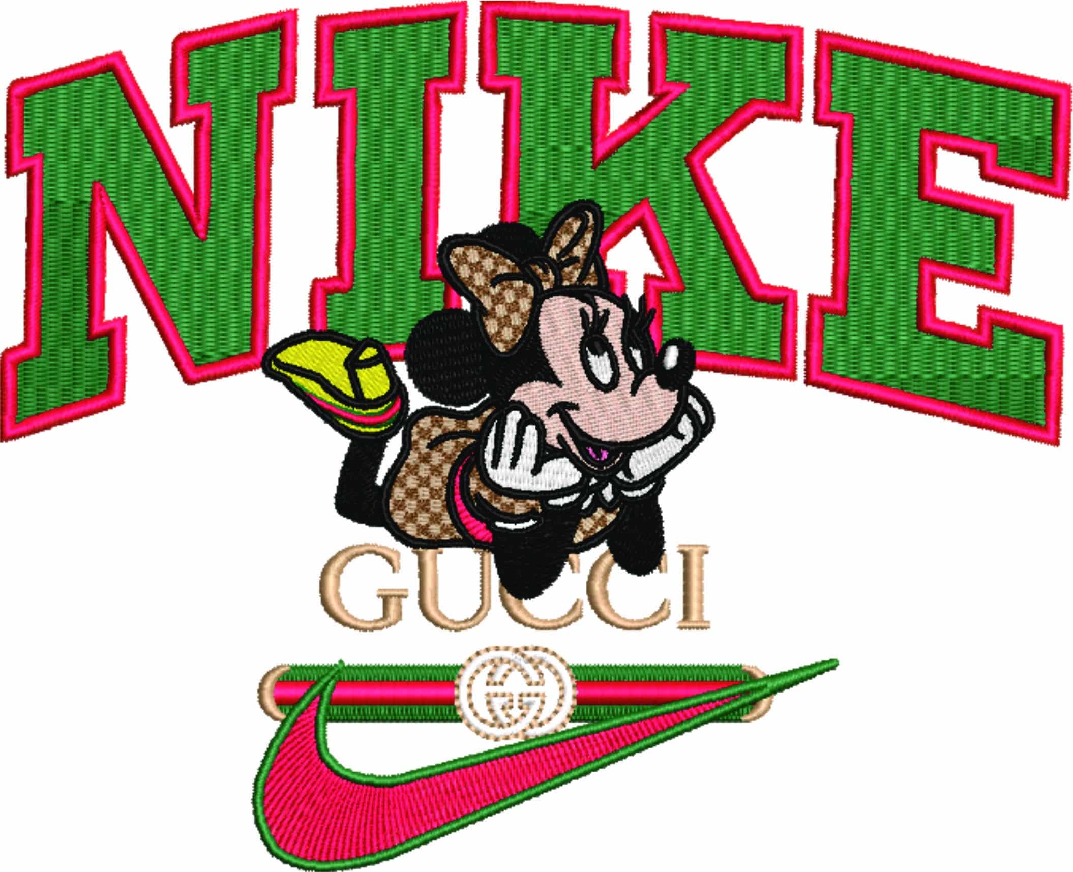 Nike Swoosh and Gucci Minnie Mouse lay down - embroidery design file - instant download — view 4