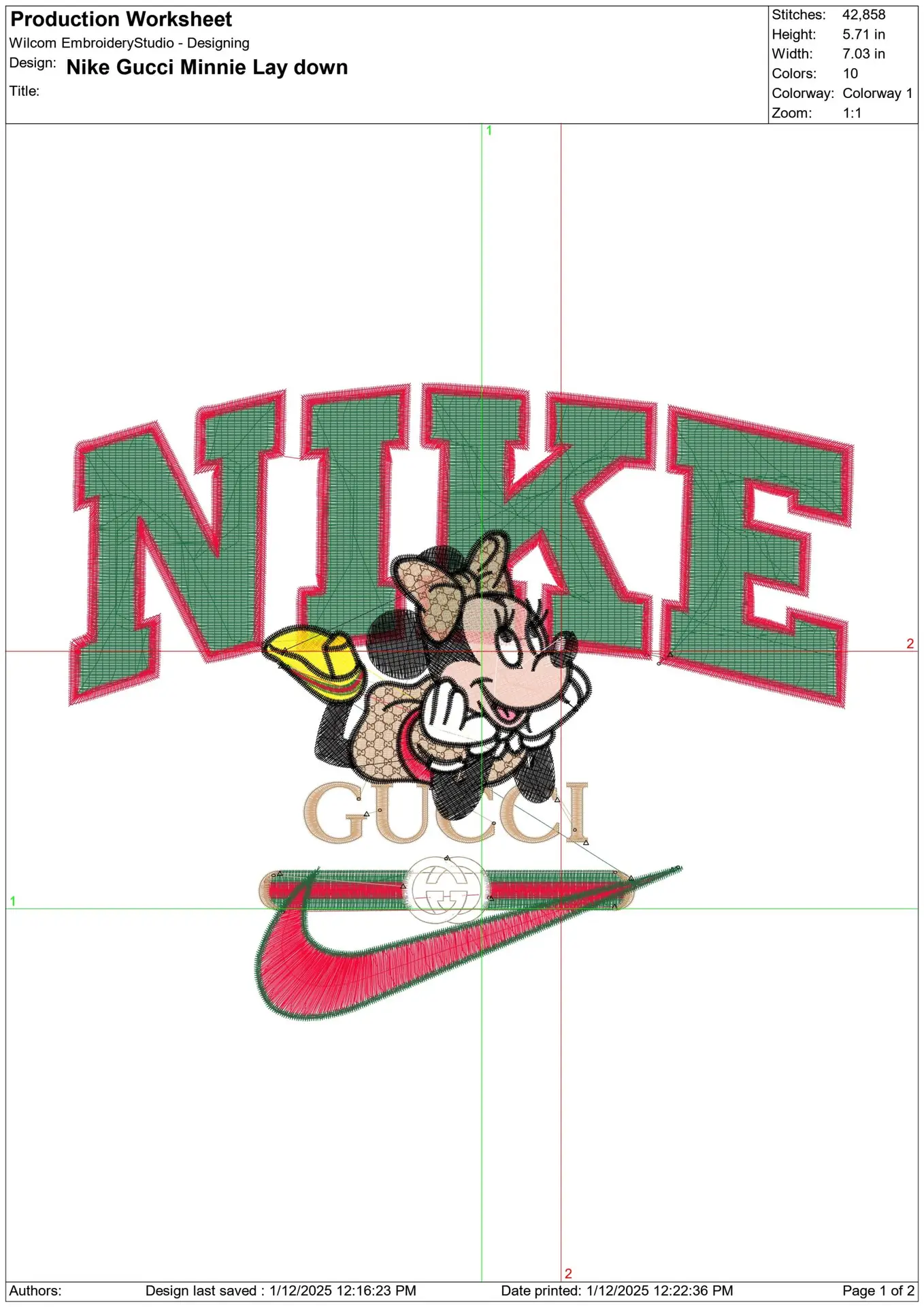 Nike Swoosh and Gucci Minnie Mouse lay down - embroidery design file - instant download — view 2