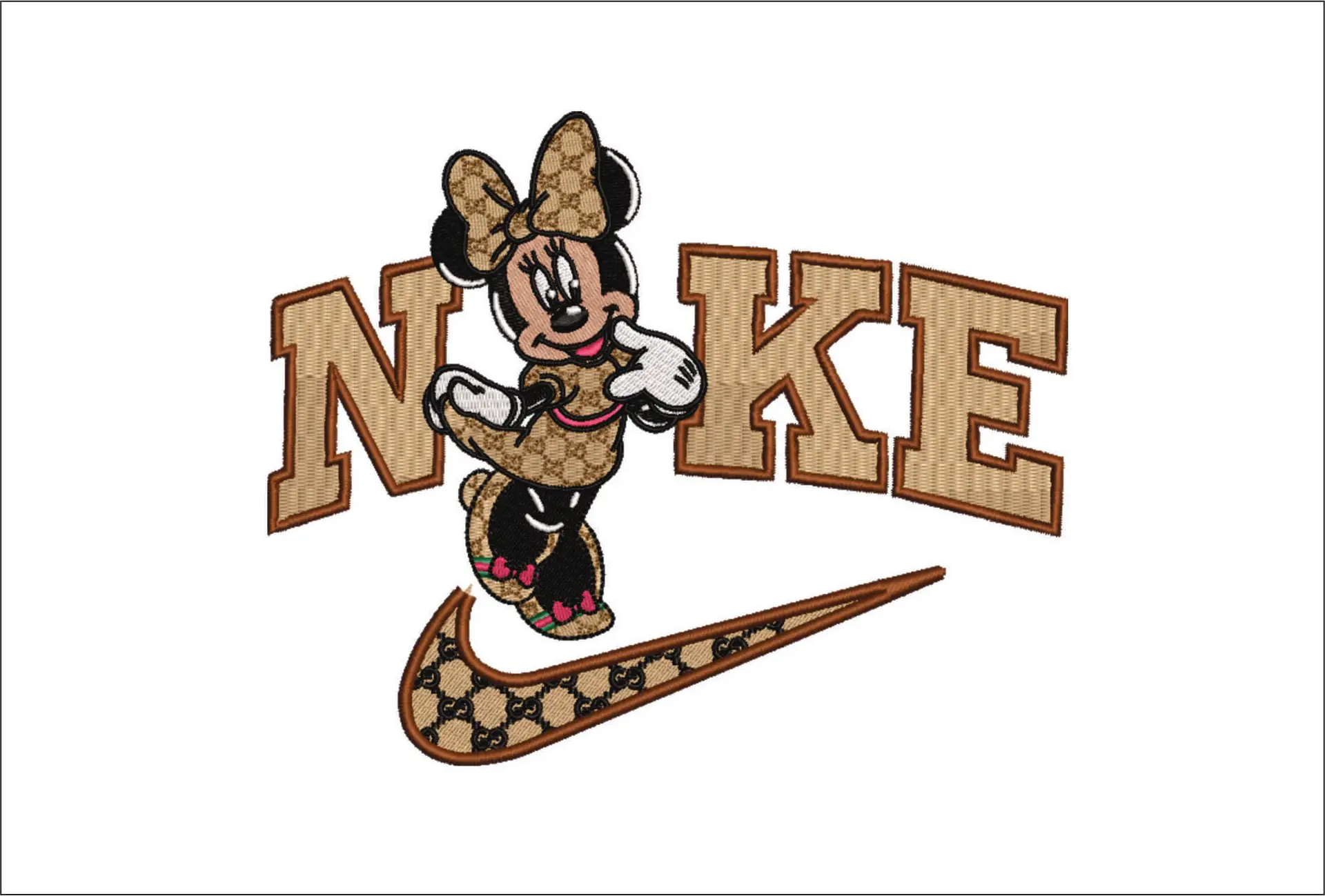 Nike Swoosh and Gucci Minnie Mouse Coy Pose - embroidery design file - instant download
