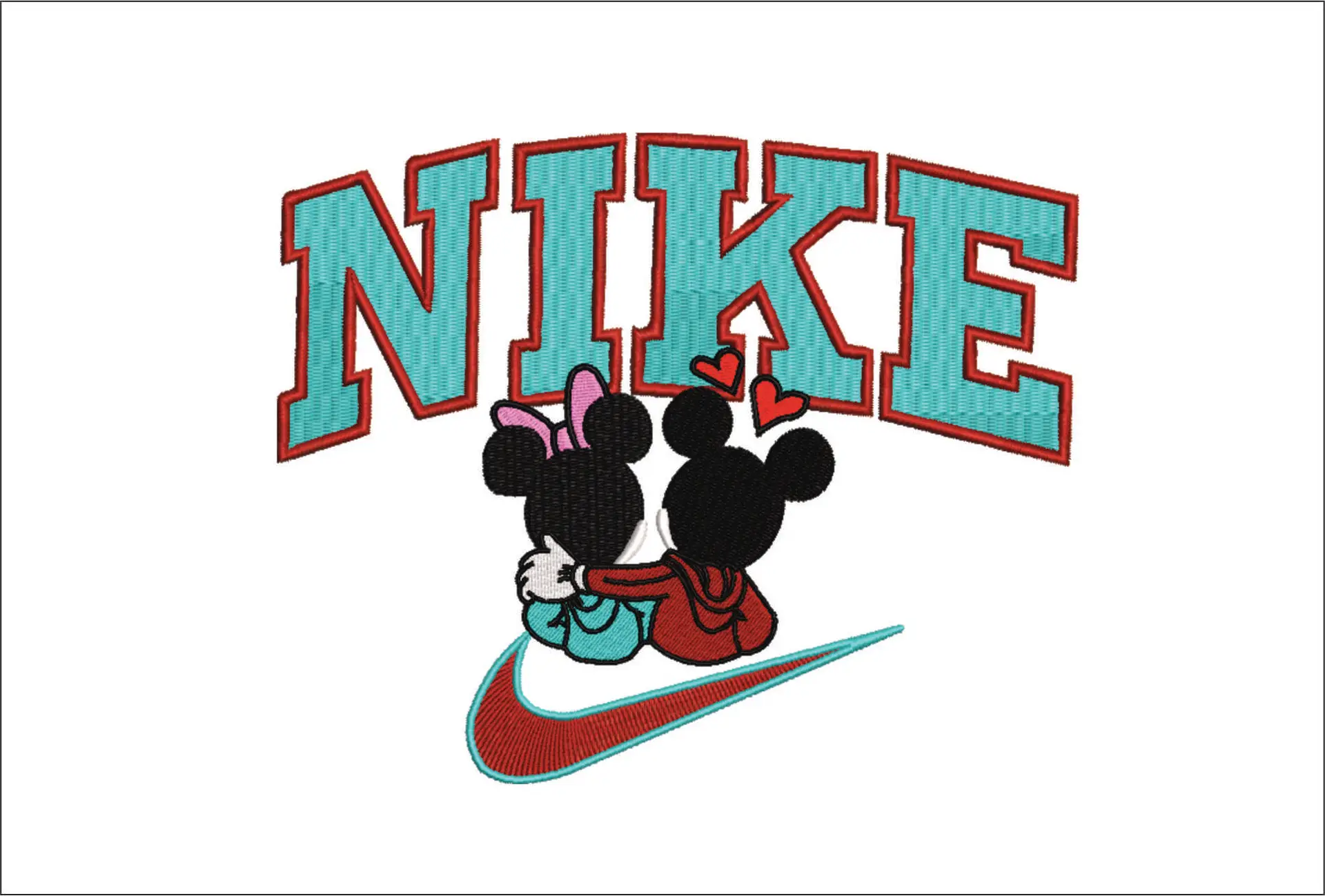 Nike Swoosh and Gucci Mickey and Minnie Mouse Cuddle - embroidery design file - instant download