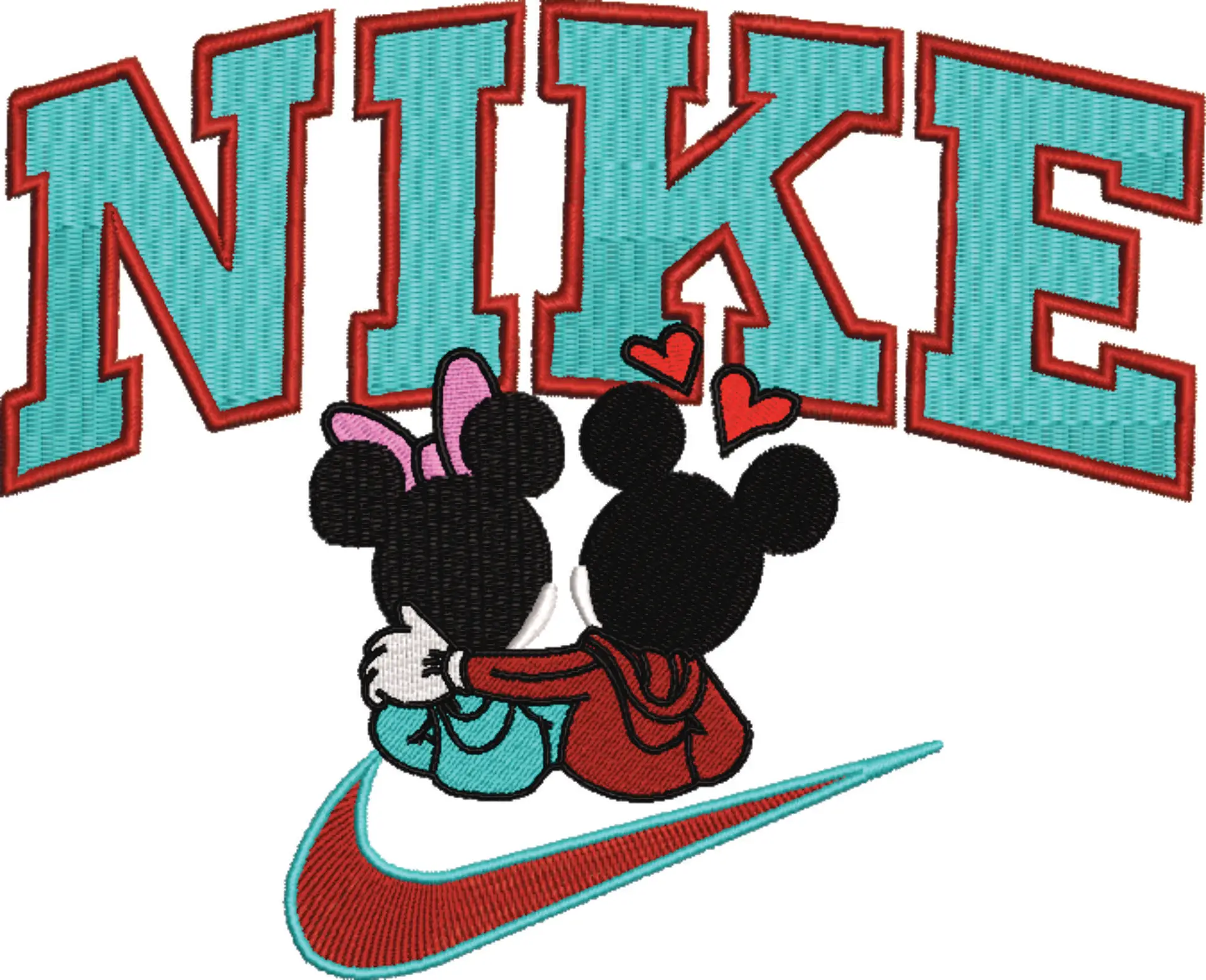 Nike Swoosh and Gucci Mickey and Minnie Mouse Cuddle - embroidery design file - instant download — view 4