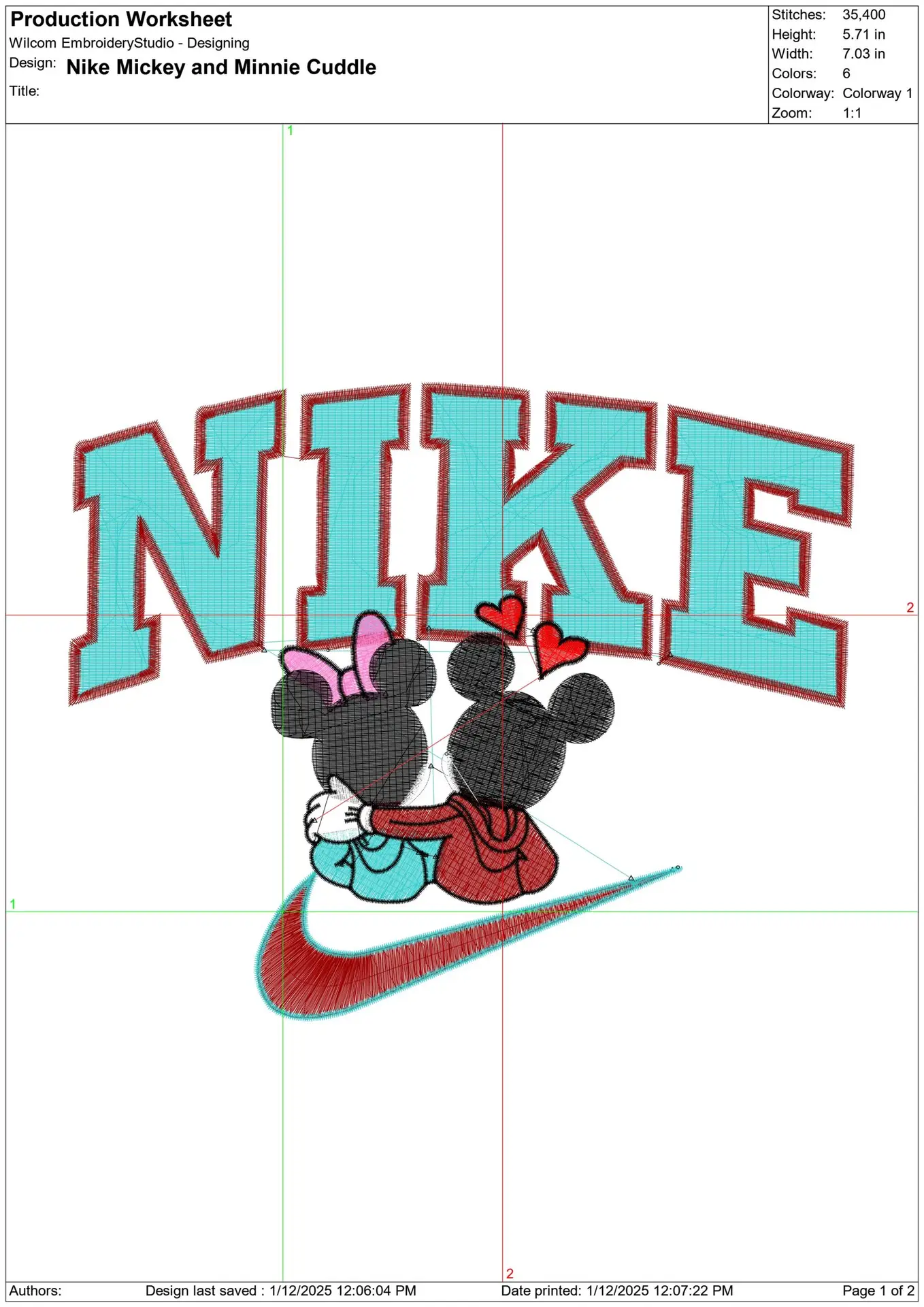 Nike Swoosh and Gucci Mickey and Minnie Mouse Cuddle - embroidery design file - instant download — view 2