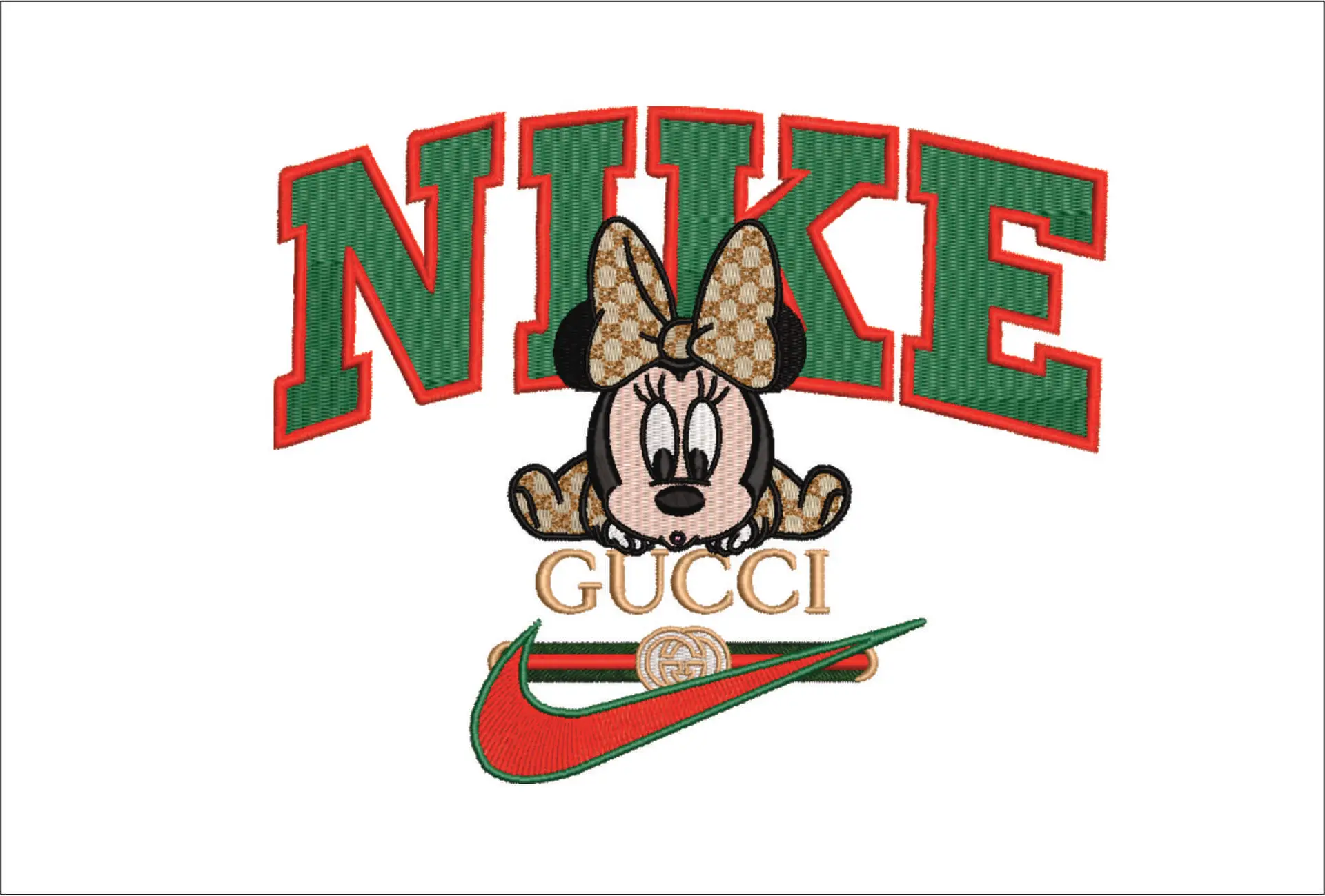 Nike Swoosh and Gucci Baby Minnie Mouse lay down - embroidery design file - instant download
