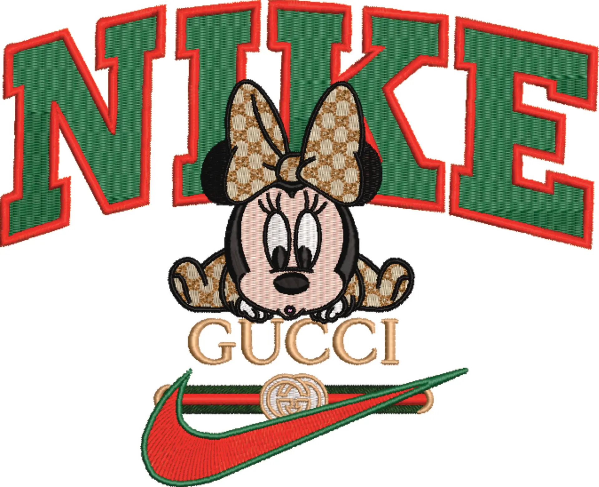 Nike Swoosh and Gucci Baby Minnie Mouse lay down - embroidery design file - instant download — view 4