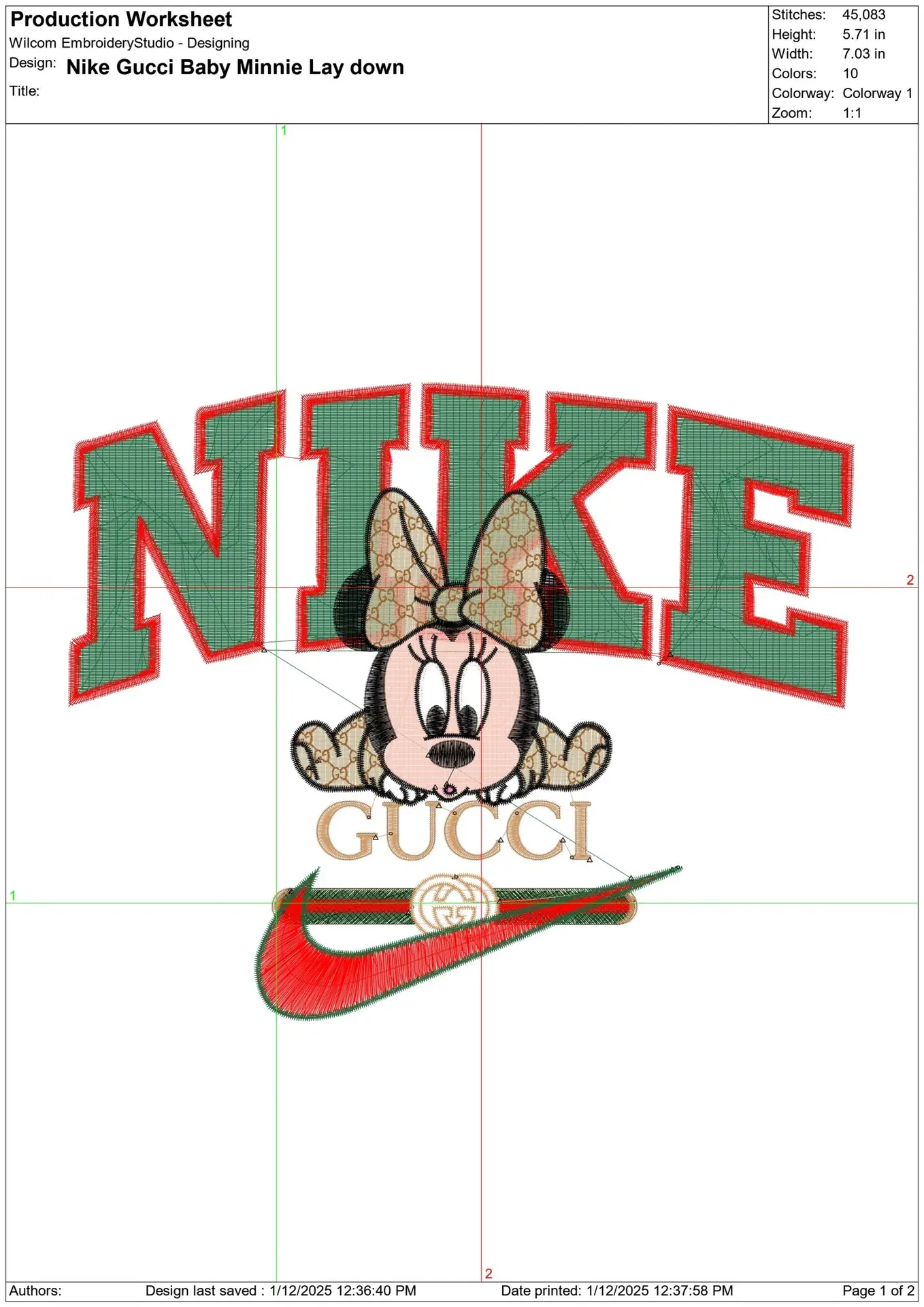 Nike Swoosh and Gucci Baby Minnie Mouse lay down - embroidery design file - instant download — view 2