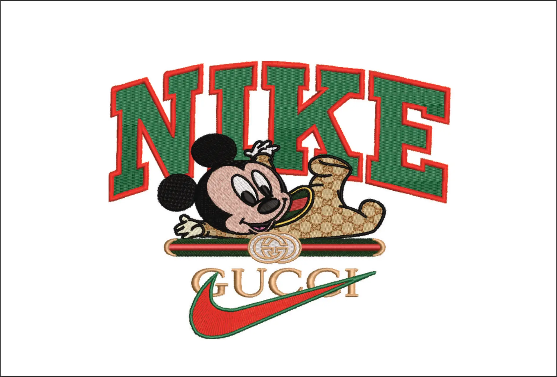 Nike Swoosh and Gucci Baby Mickey Mouse - embroidery design file - instant download