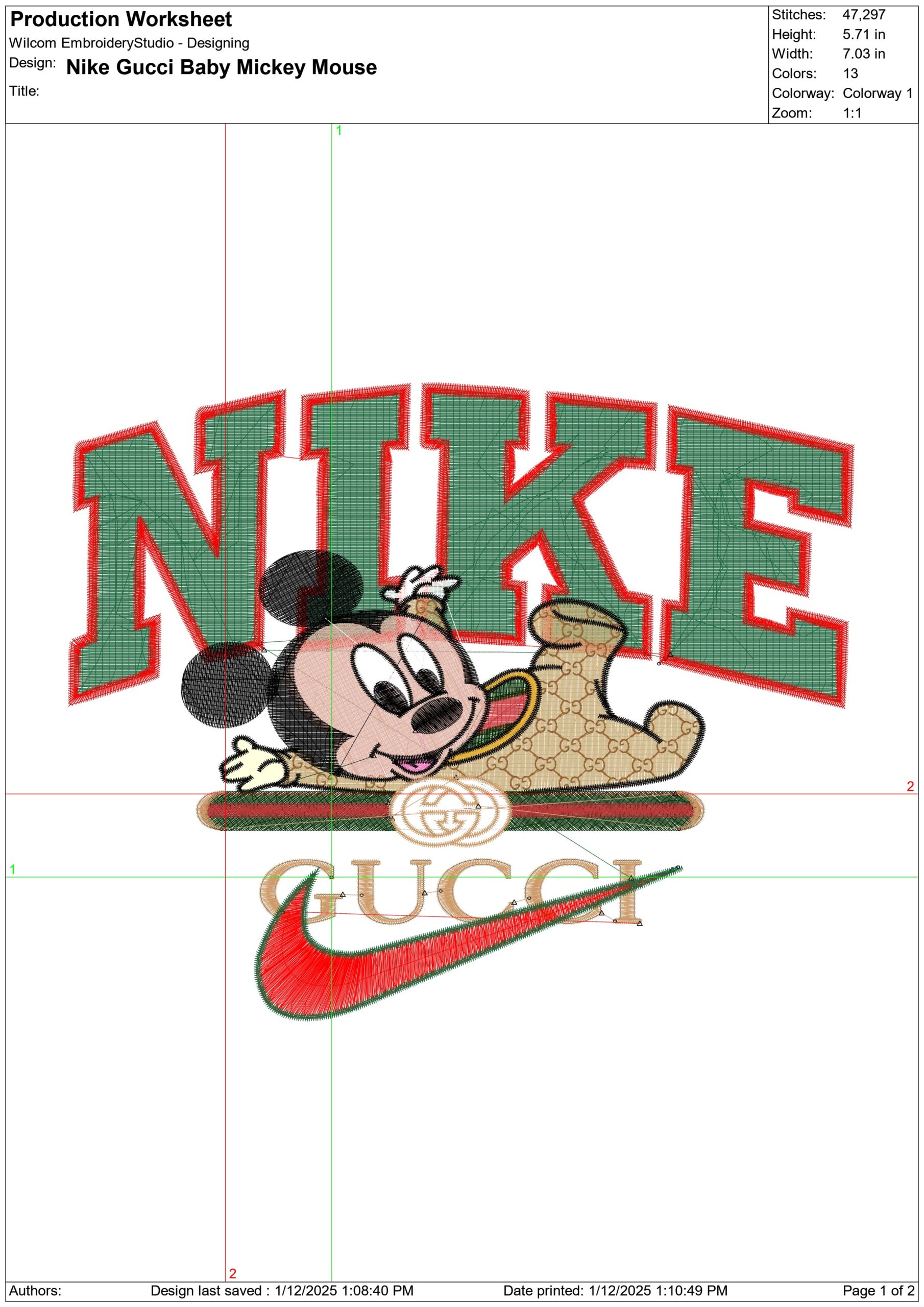 Nike Swoosh and Gucci Baby Mickey Mouse - embroidery design file - instant download — view 2