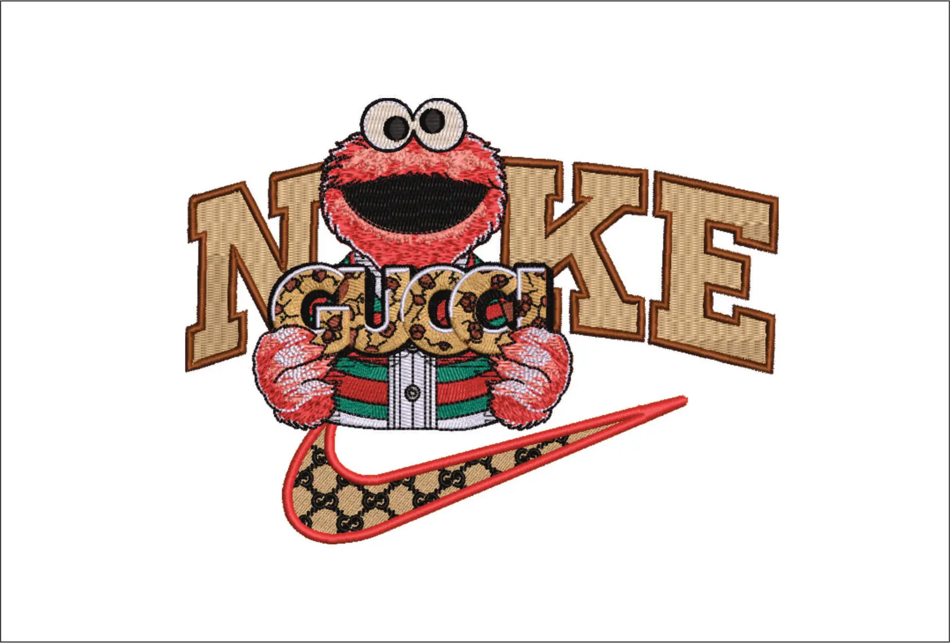 Nike Swoosh and Gucci Elmo - embroidery design file - instant download
