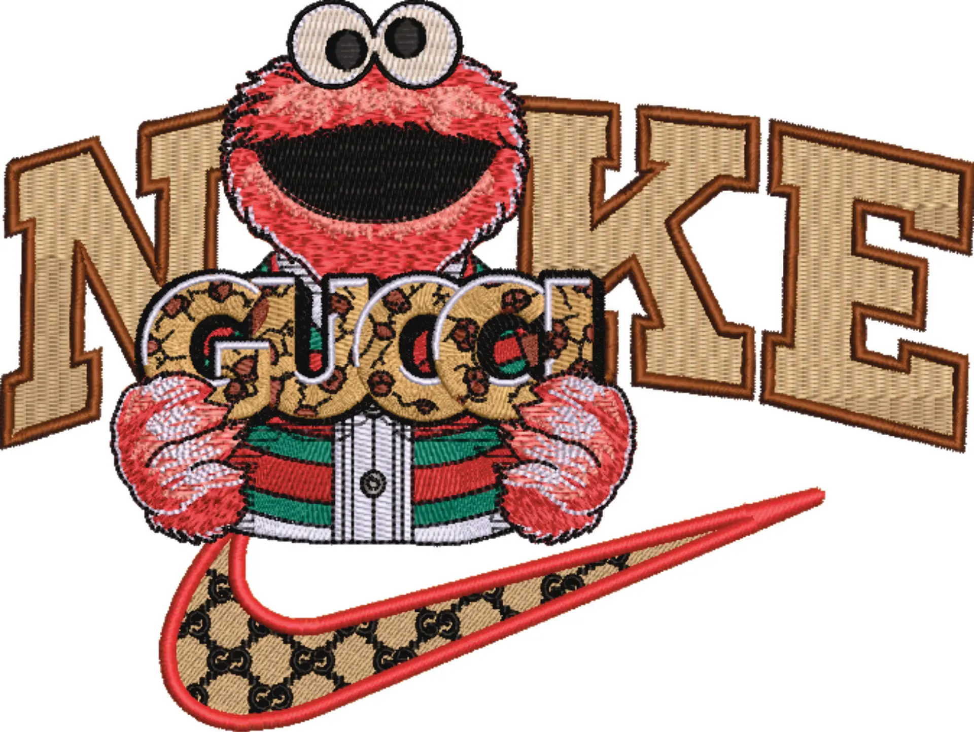 Nike Swoosh and Gucci Elmo - embroidery design file - instant download — view 4