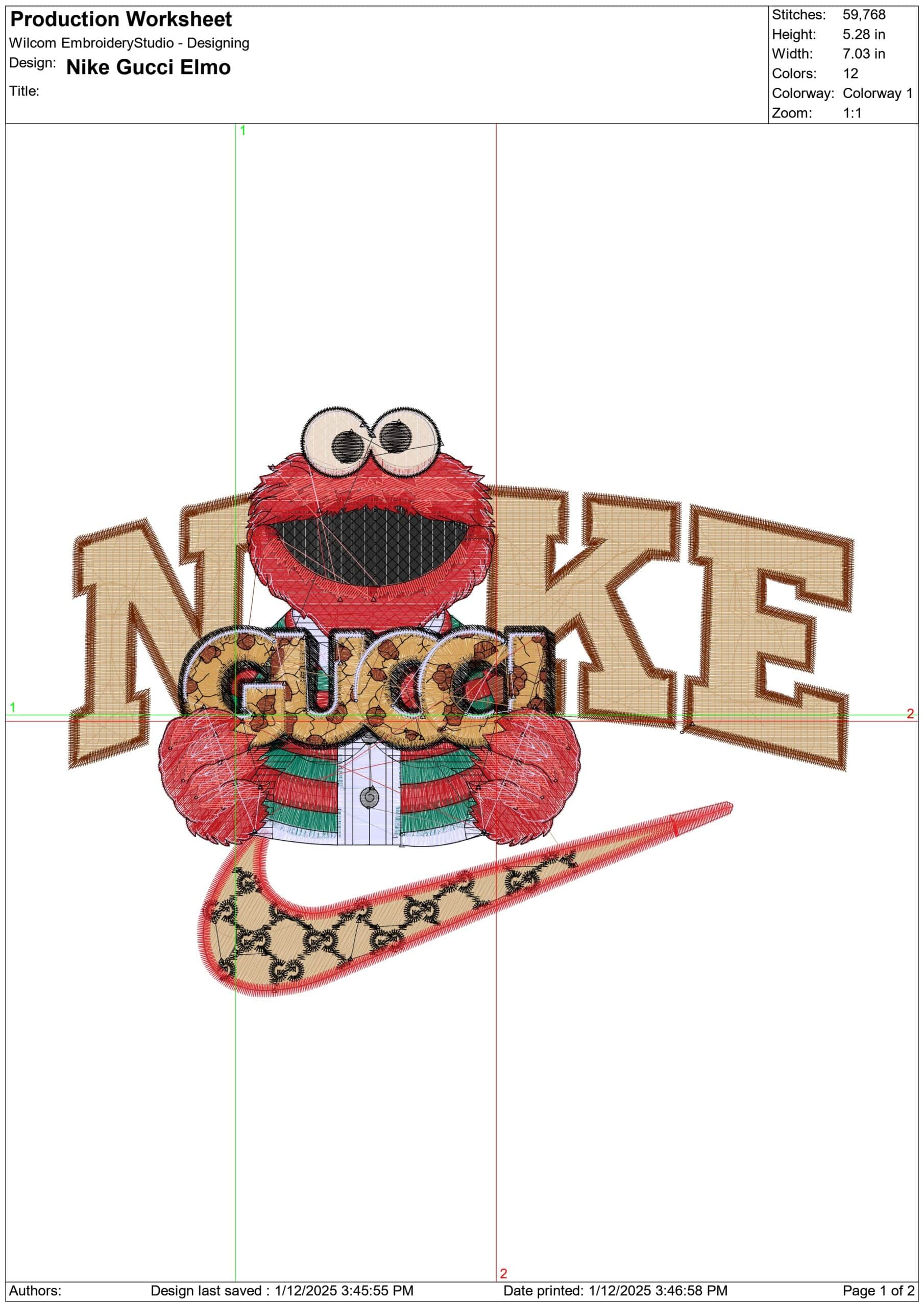 Nike Swoosh and Gucci Elmo - embroidery design file - instant download — view 2