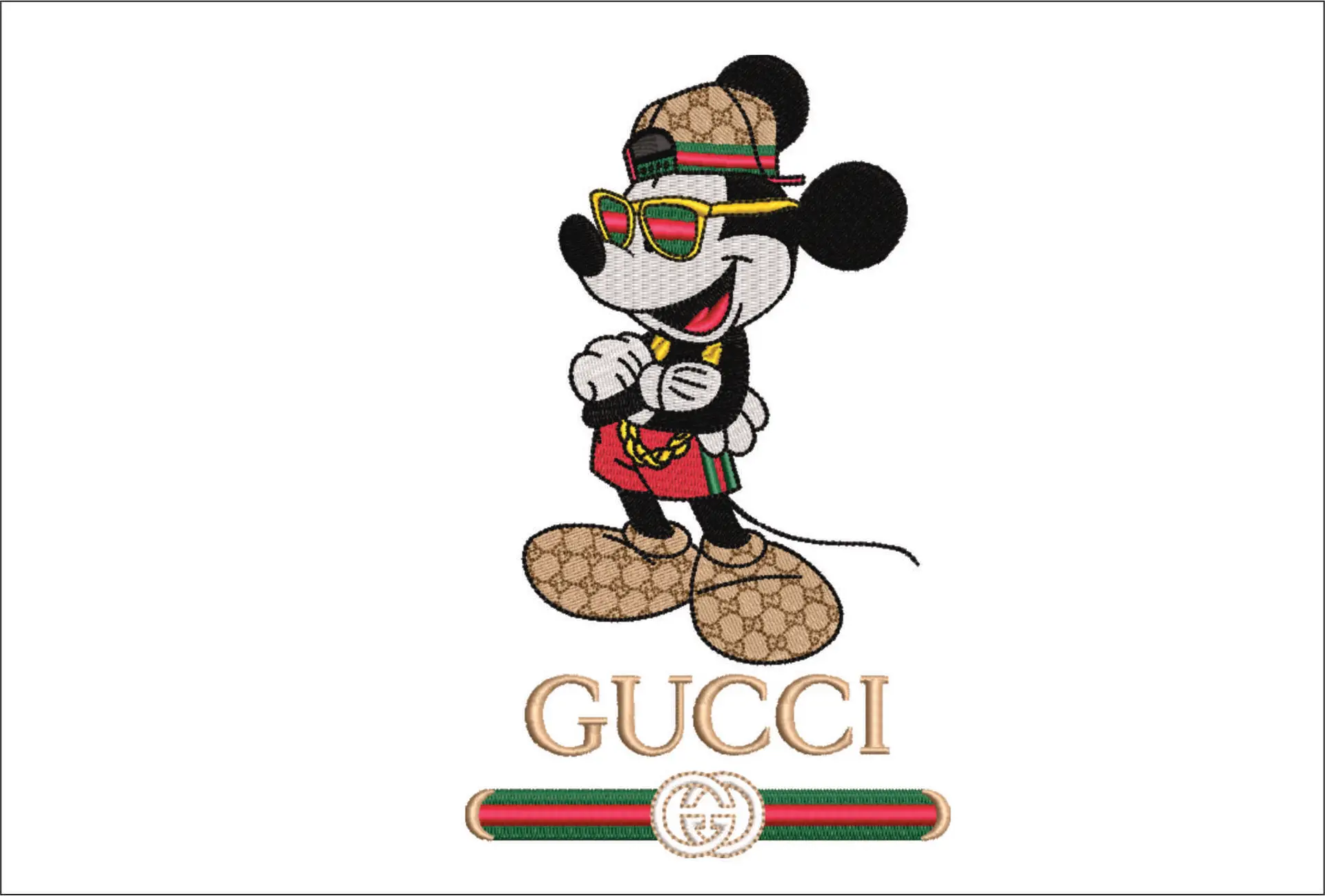 Gucci Mickey Mouse Pose - embroidery design file - instant download
