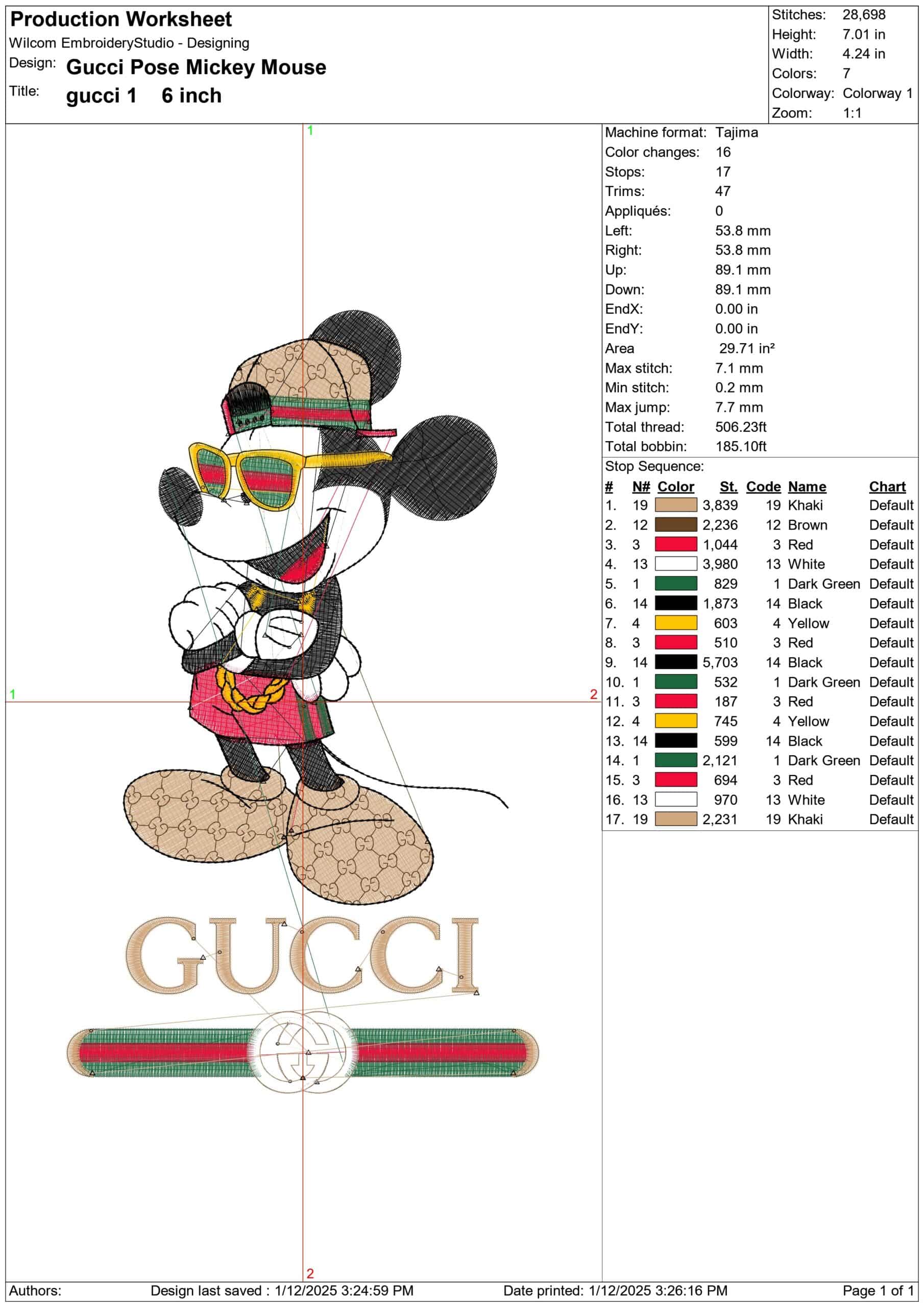 Gucci Mickey Mouse Pose - embroidery design file - instant download — view 2
