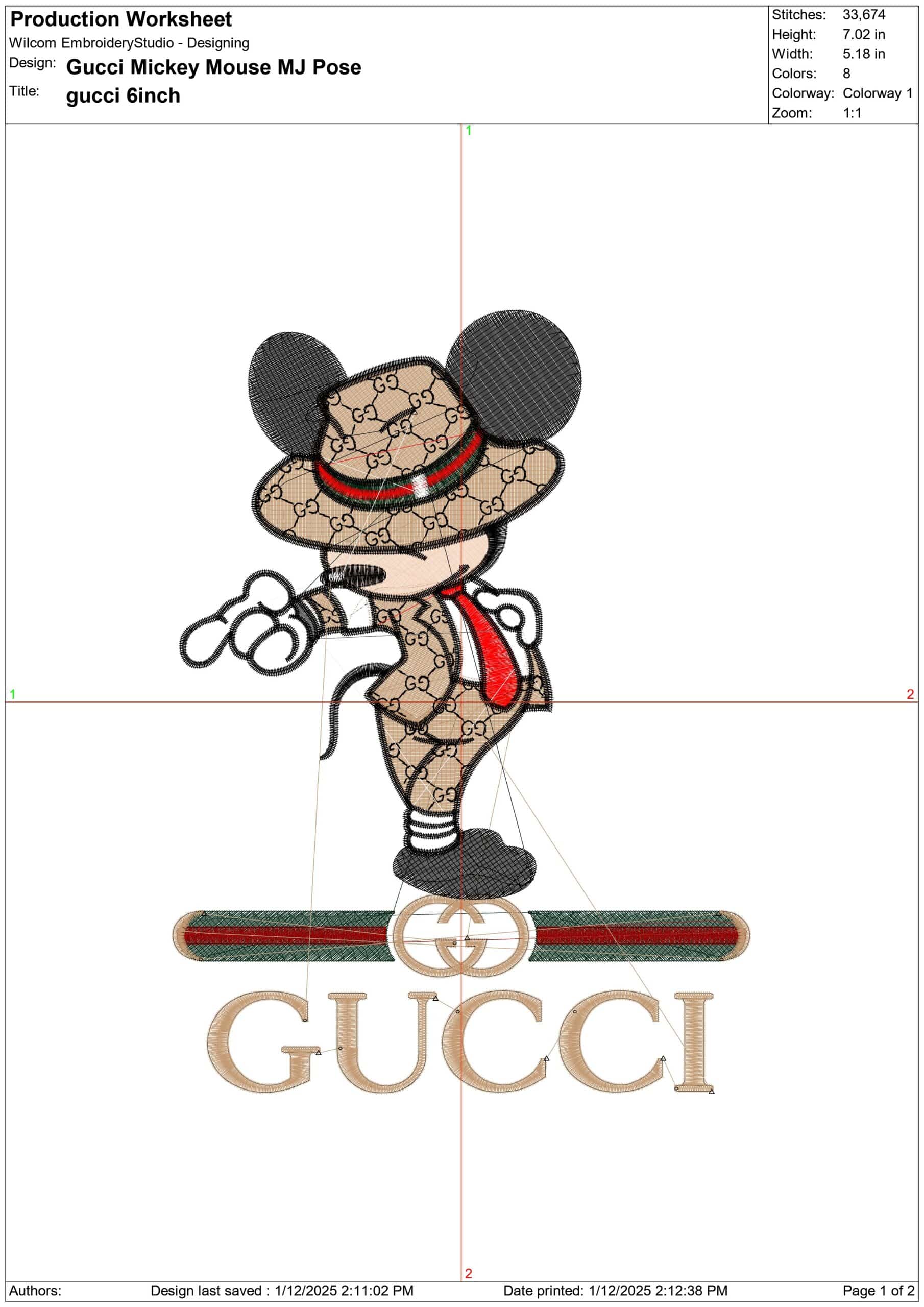 Gucci Mickey Mouse Michael Jackson - embroidery design file - instant download — view 2