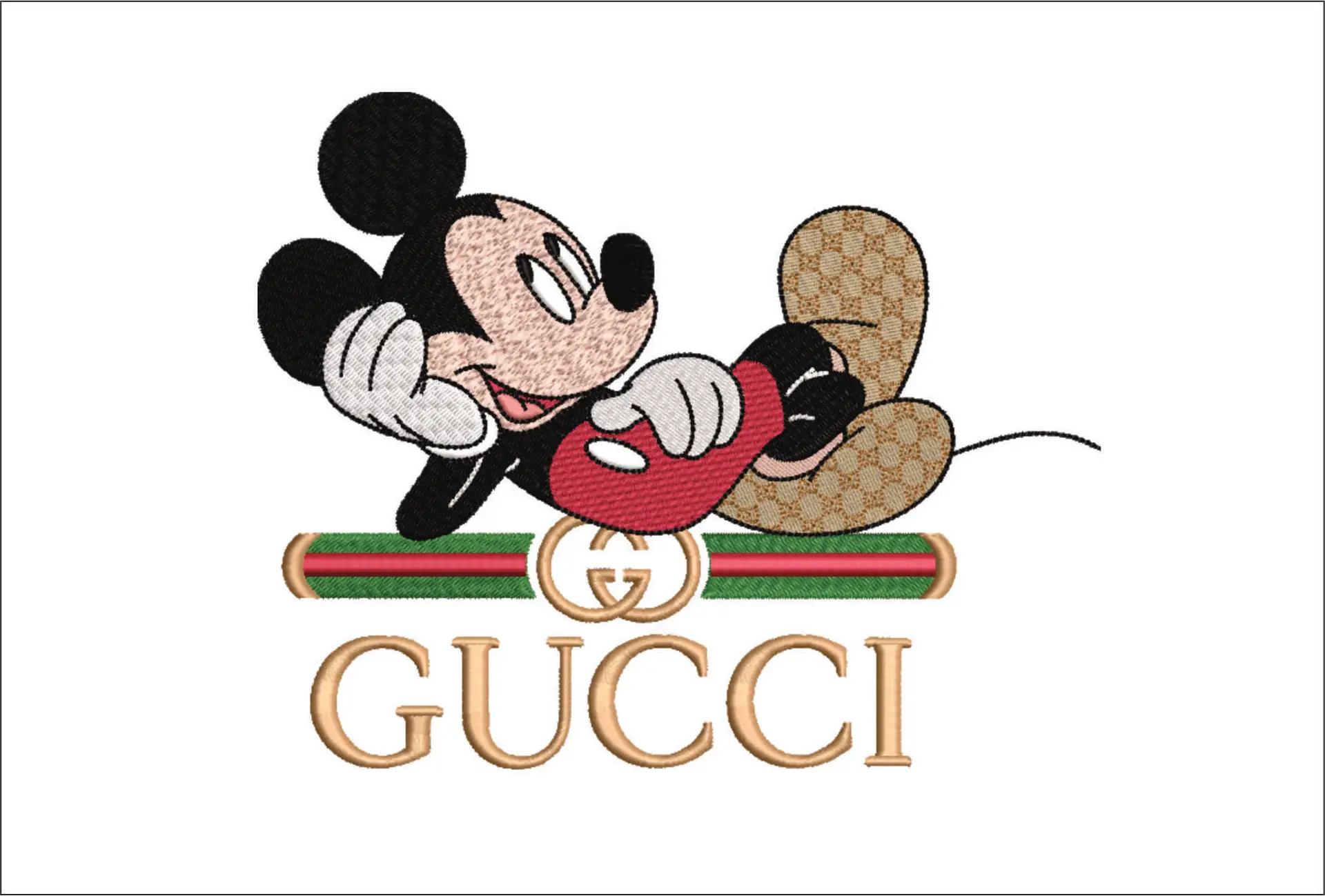 Gucci Mickey Mouse Laying down - embroidery design file - instant download