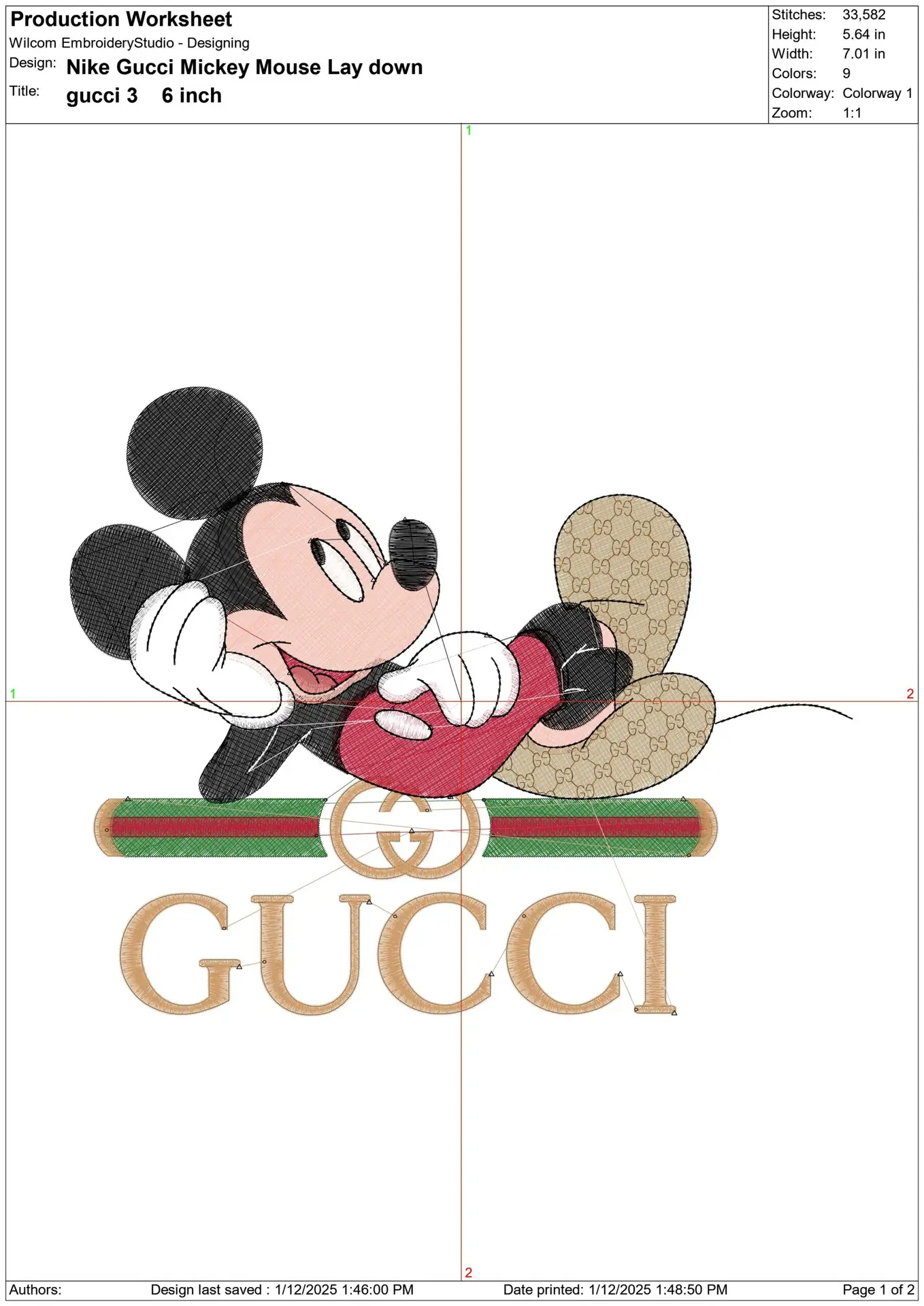 Gucci Mickey Mouse Laying down - embroidery design file - instant download — view 2