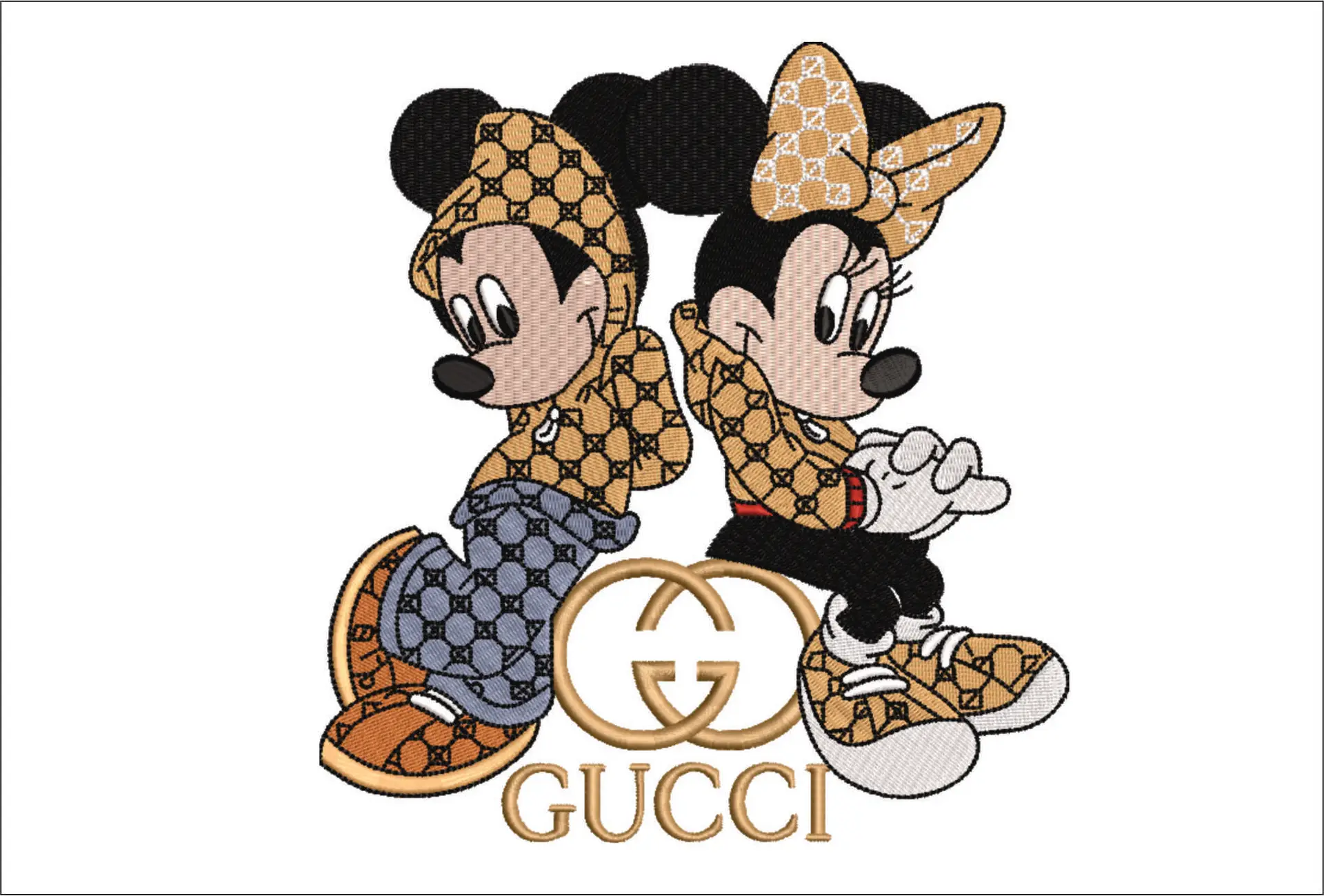 Gucci Mickey and Minnie Mouse Posing - embroidery design file - instant download