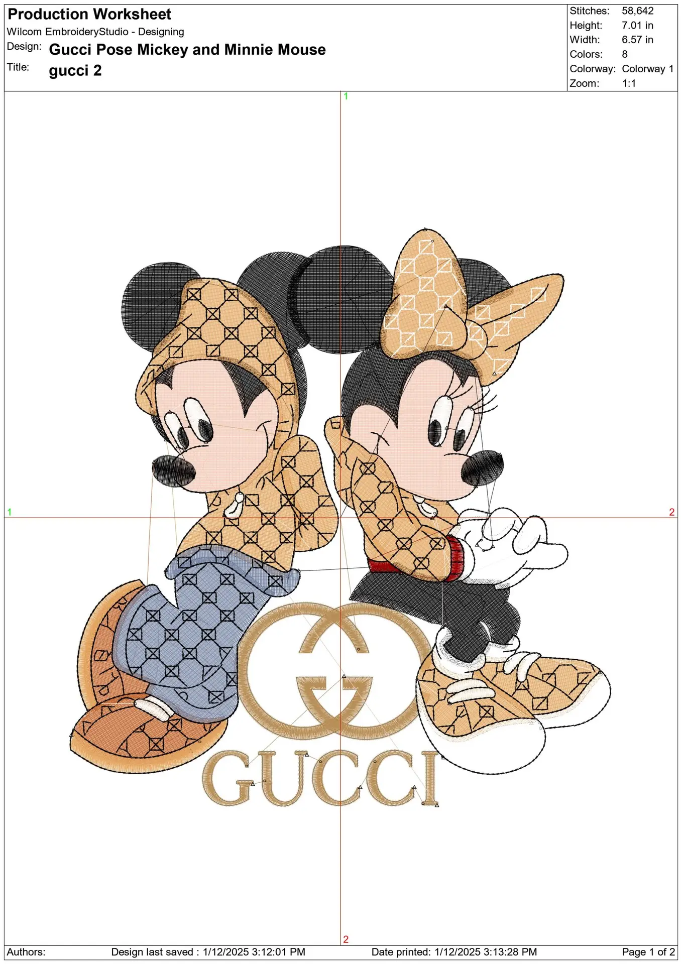 Gucci Mickey and Minnie Mouse Posing - embroidery design file - instant download — view 2