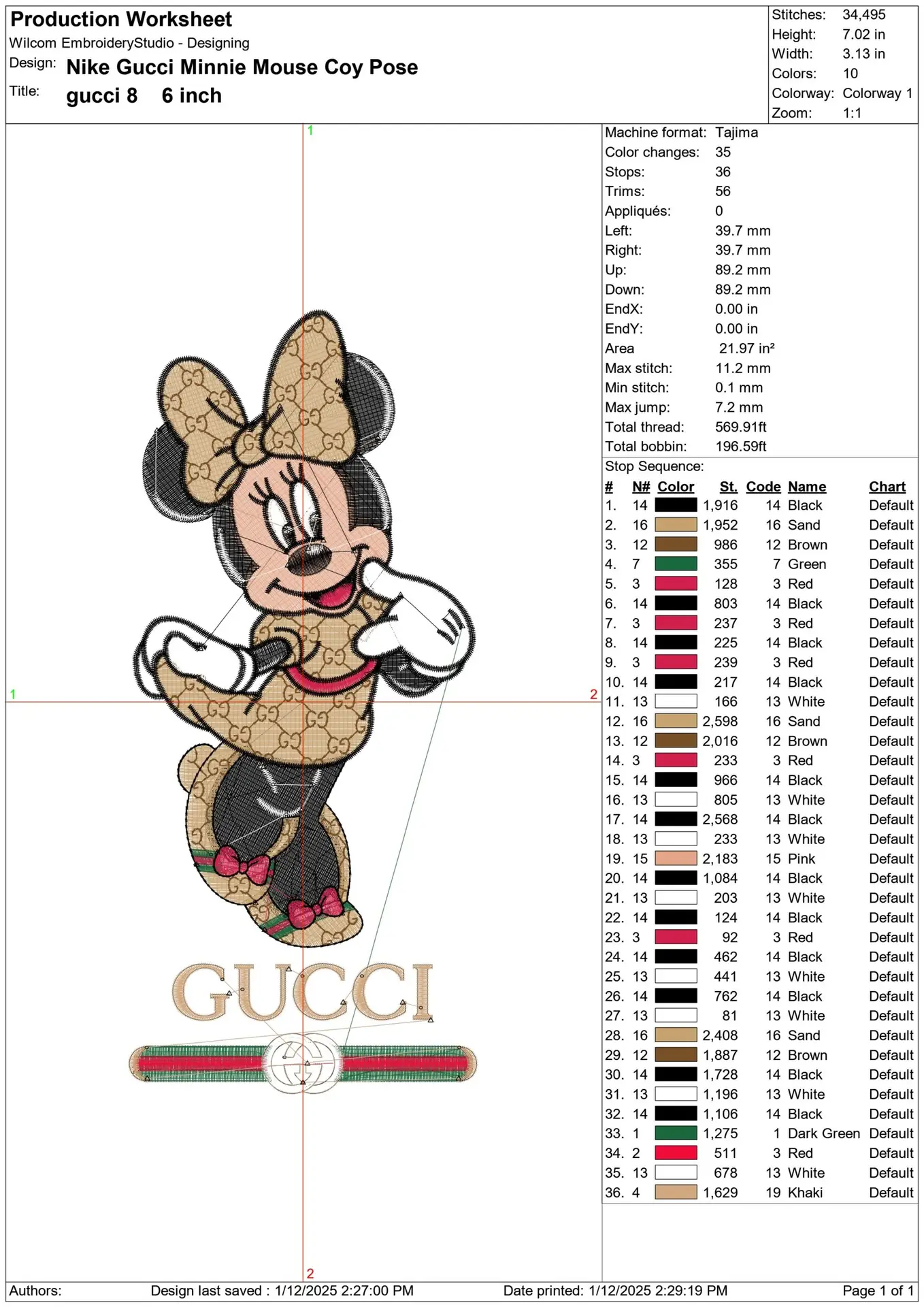 Gucci Minnie Mouse Coy Pose - embroidery design file - instant download — view 2