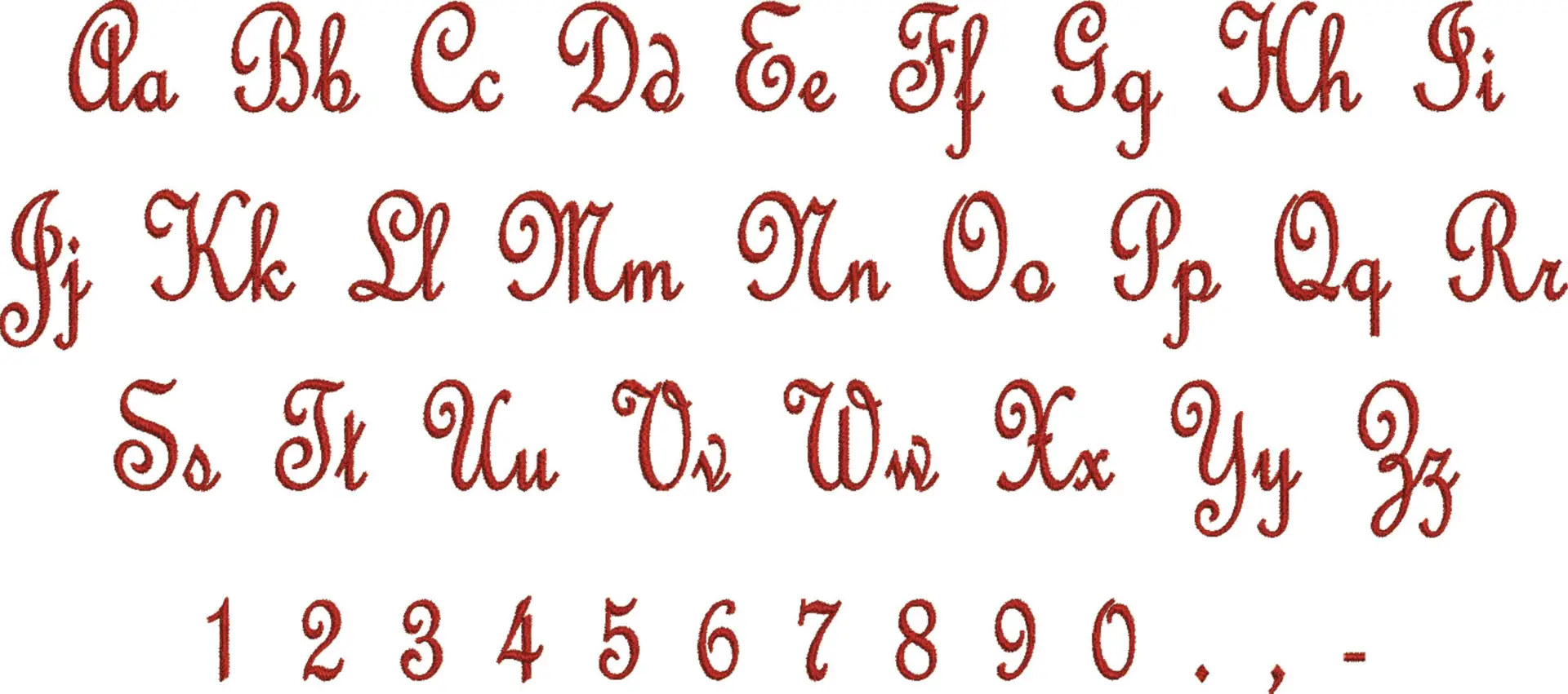 French Script Embroidery Font Set - 1" 1.5" 2" 2.5" 3" and 4" - Machine Embroidery Alphabet Font - instant download — view 3
